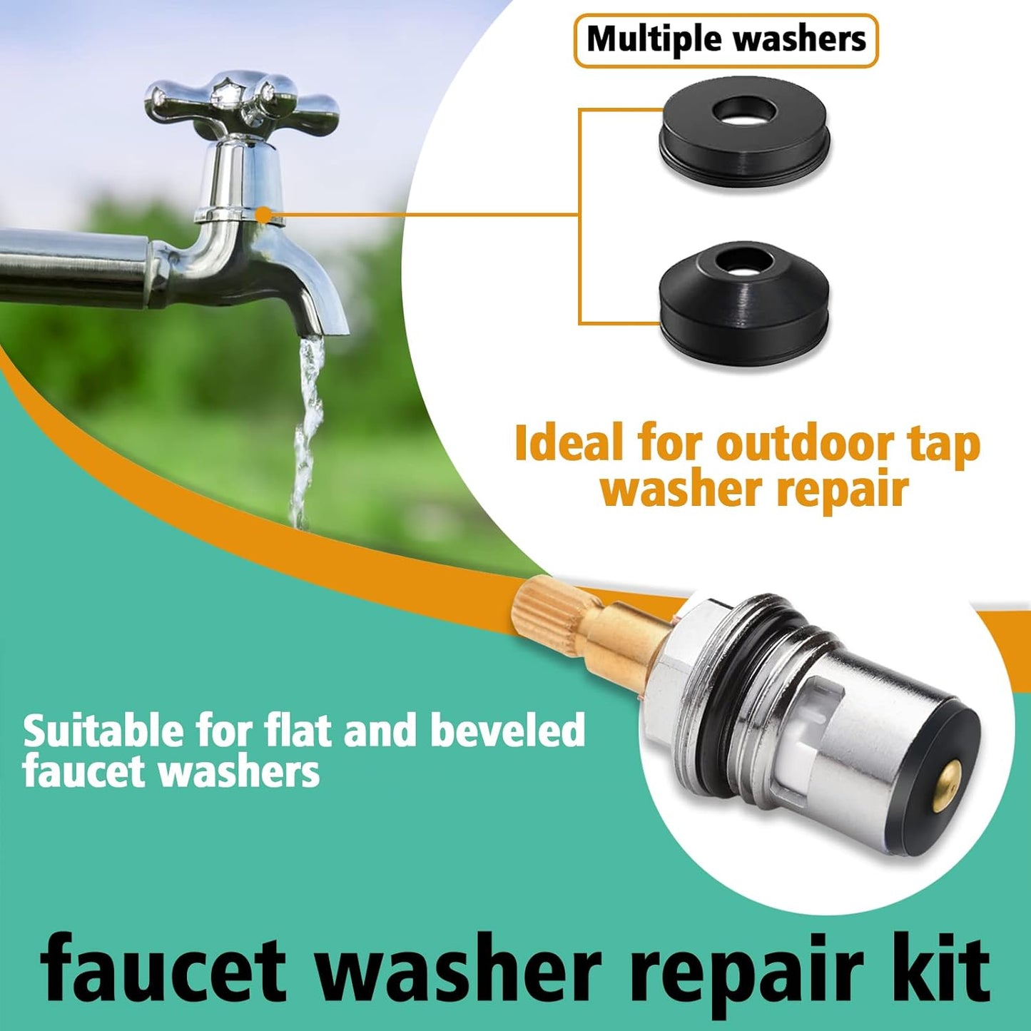 158 Pcs Faucet Rubber Washers and Garden Hose Gasket Assortment Kit for Assorted Outdoor Faucets Stem Worn and Plumbing Garden Shower Hose Washer Seal Repair
