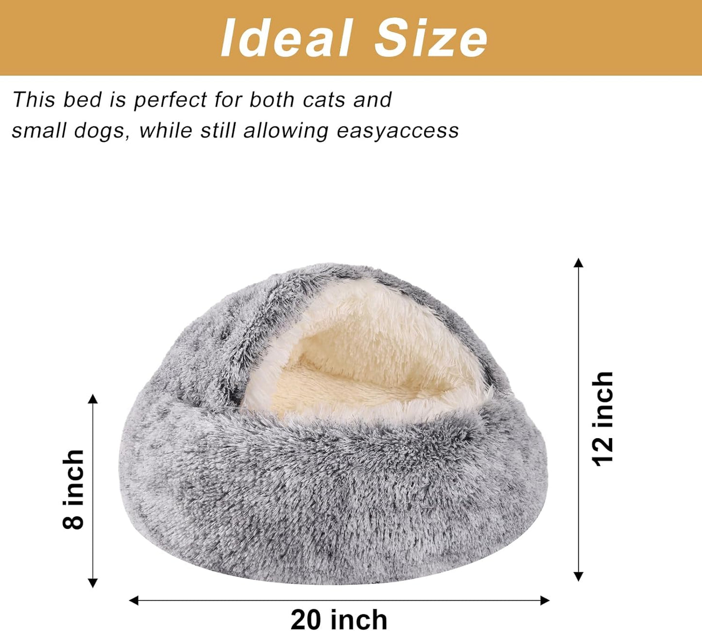 Hooded Dog Bed for Small Dogs, Nest Dog Beds, Washable Cute Cat Cave Bed, Cozy Nook Pet Bed for Dogs or Cats, Anti-Slip Puppy Bed Fits up to 22 lbs Pets(Grey, 20" x 20")