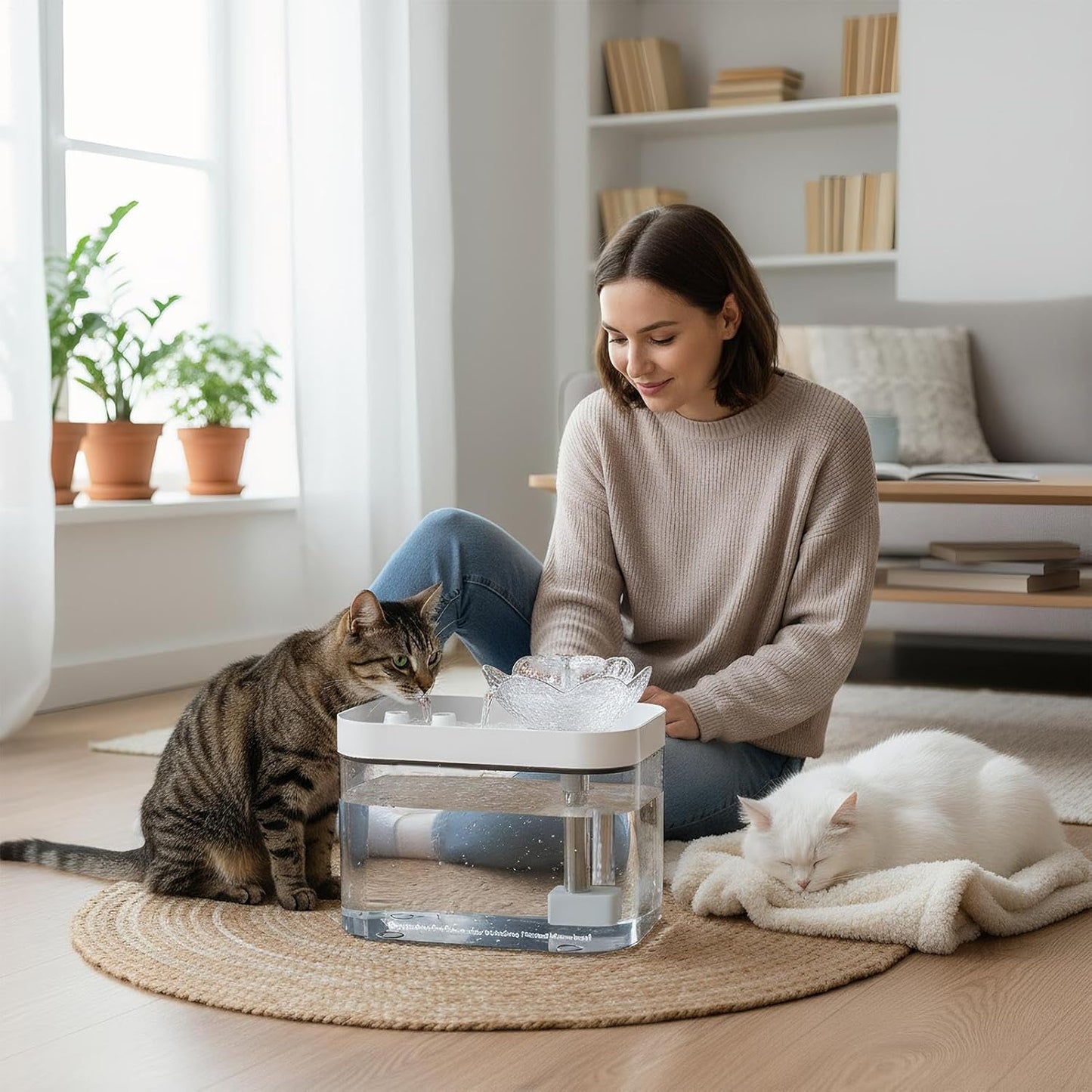 Automatic Cat Water Fountain, USB Rechargeable Filter Dispenser, Silent Pet Drinking Station for Cats, Kittens, Dogs, Indoor Home Use, Promotes Hydration, Easy Maintenance, Quiet