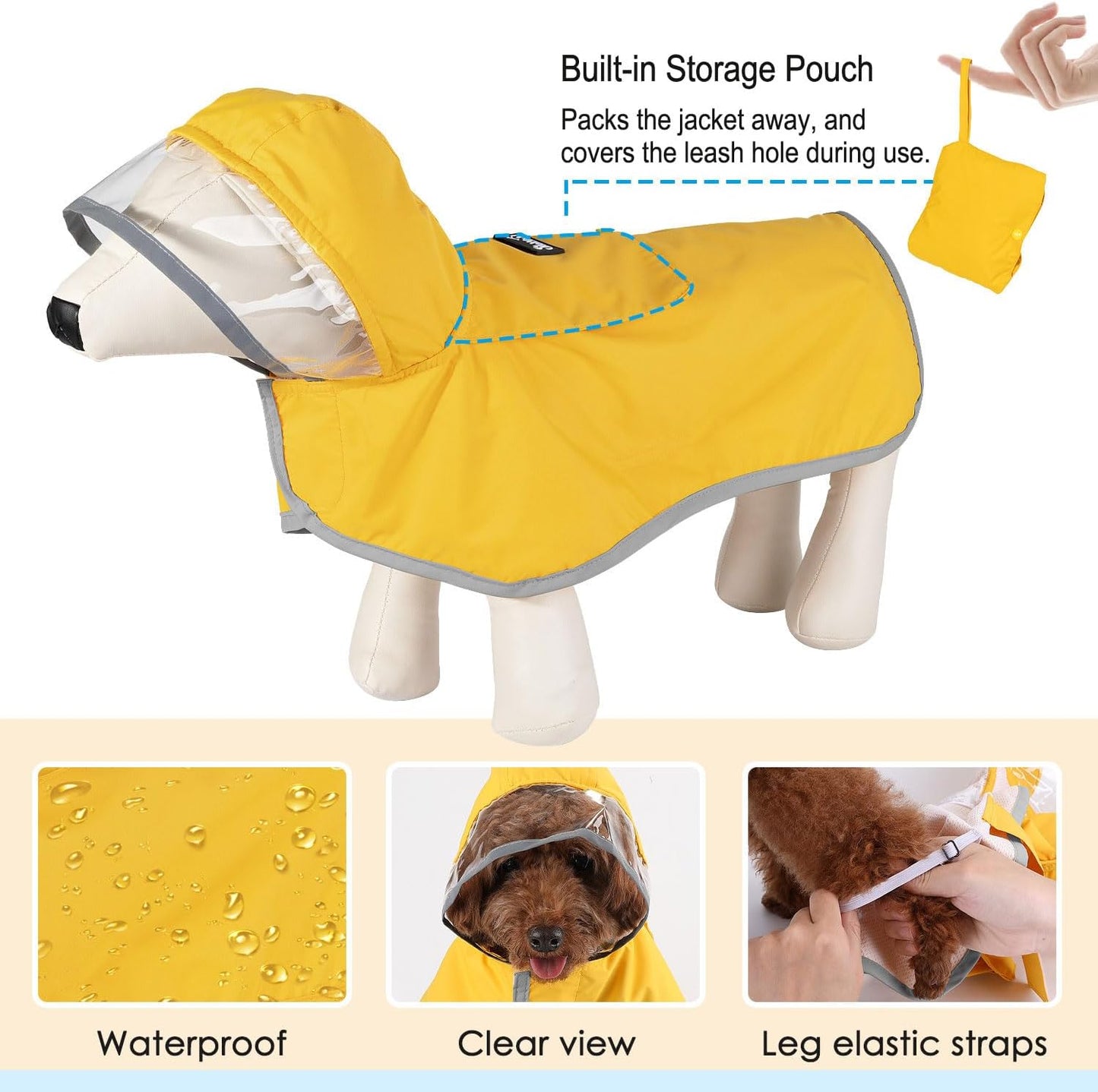 Lukovee Dog Raincoat, Adjustable Dog Rain Jacket with Clear Hooded Double Layer for Large Medium Small Dogs Puppies, Waterproof Rain Coat Poncho with Reflective Storage Pocket & Rim (Y,XL)