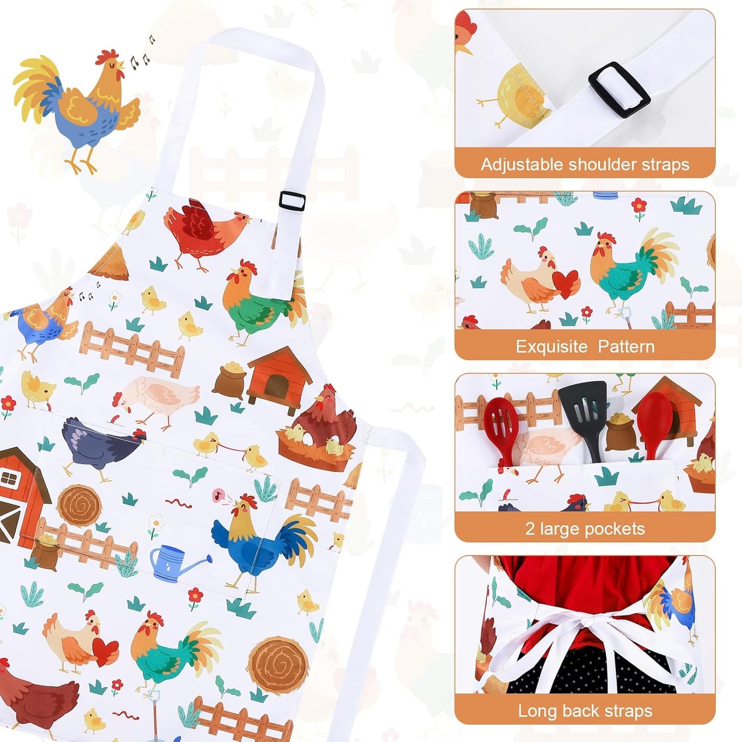 2 Pcs Parent Child Aprons, Mommy and Me Aprons, Adjustable Kitchen Apron with 2 Pockets, Cute Matching Apron