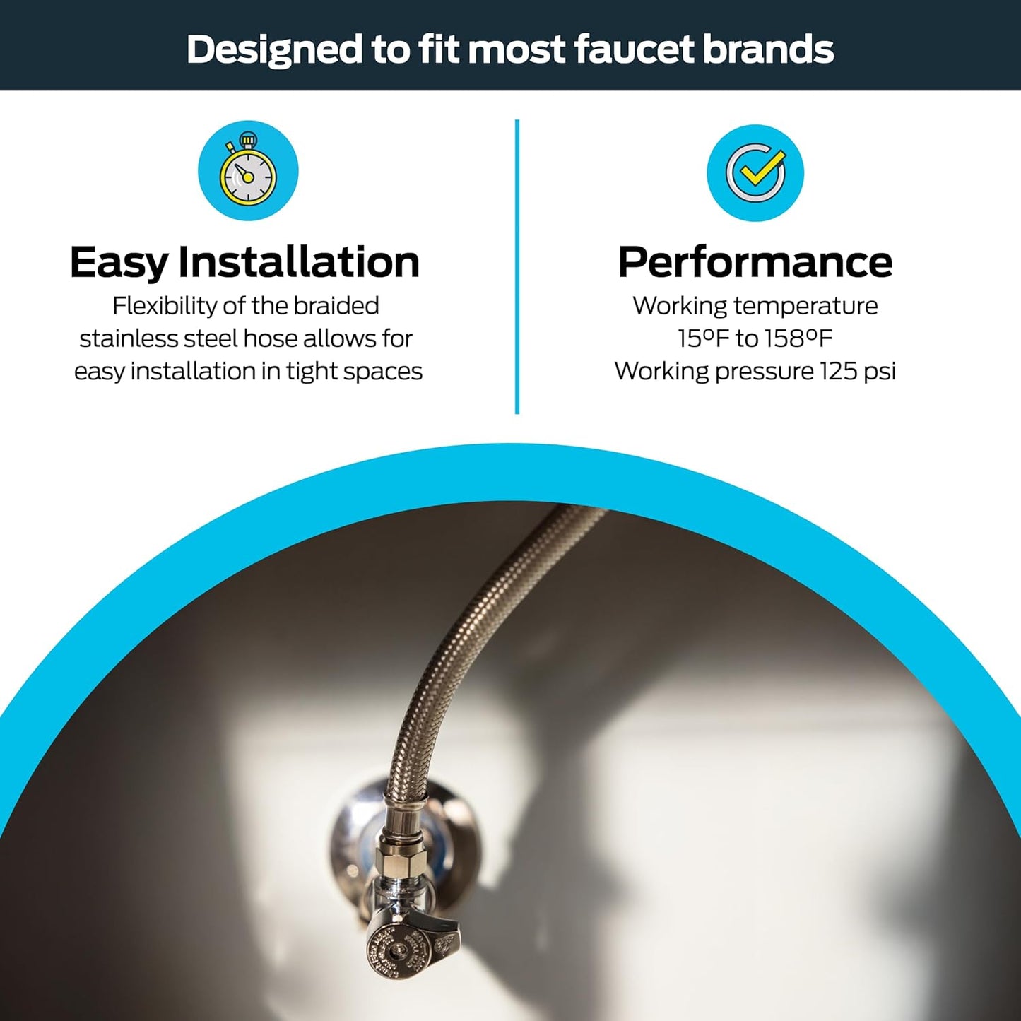 Eastman 24 Inch Flexible Faucet Connector Supply Line, 3/8 Inch x 3/8 Inch Compression Connection, Stainless Steel Braided Hose, 48076