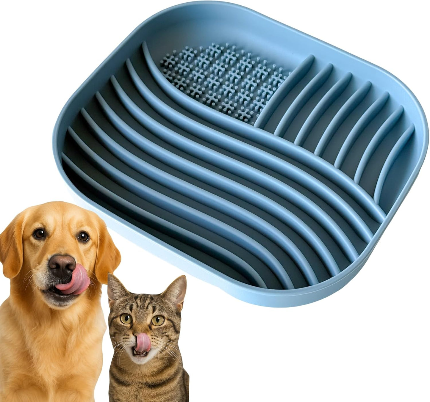 Slow Feeder Dog Bowl - Non Slip Silicone Puzzle Mat for Dogs & Cats, Dishwasher & Microwave Safe, for Wet and Dry Food, 9 oz, Dusty Blue