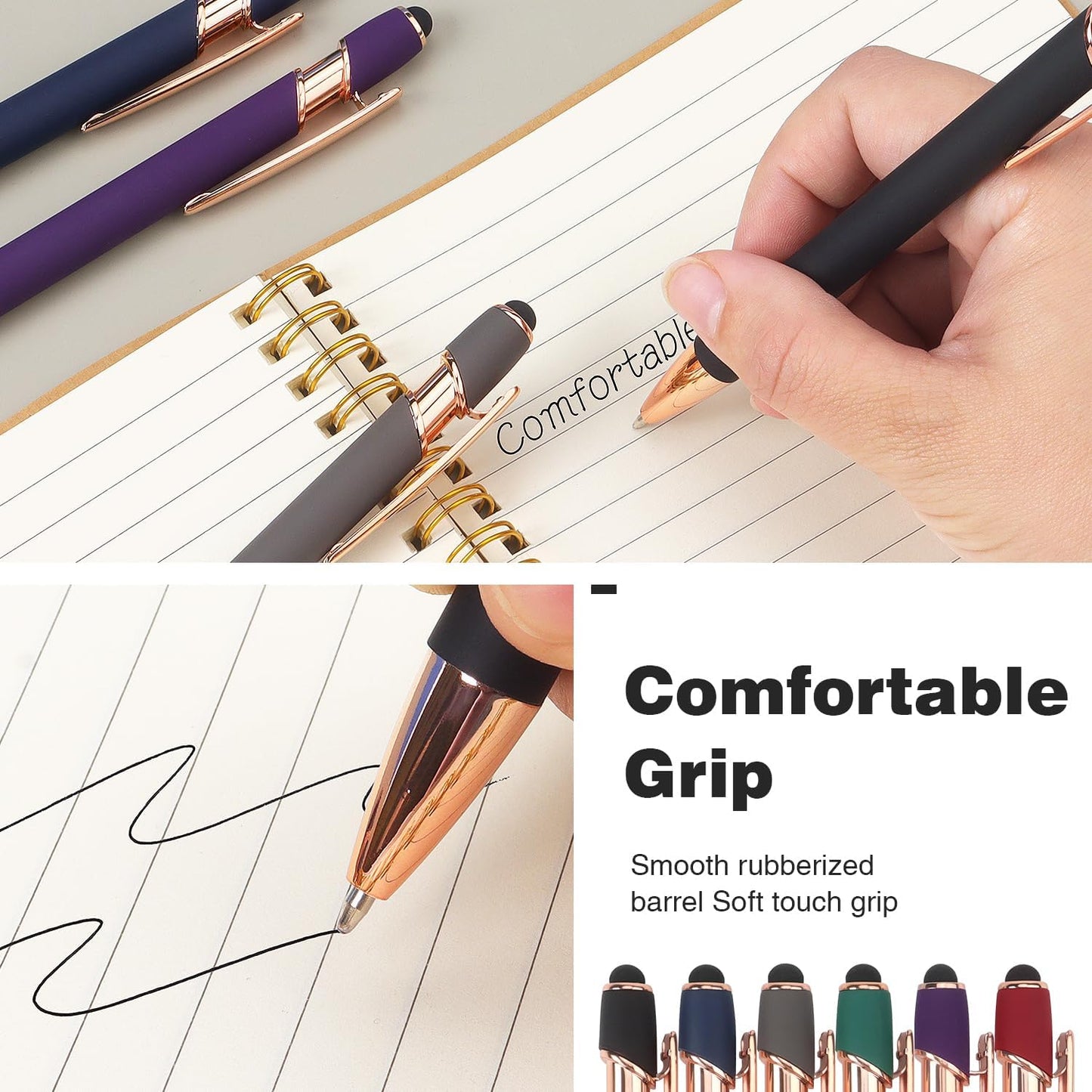 Bribobo 6 Pack Ballpoint Pen 2-in-1 Stylus Retractable Ballpoint Pen with Stylus tip, Metal Stylus Pen for Touch Screens, 1.0 mm Black Ink, 6 Different Color