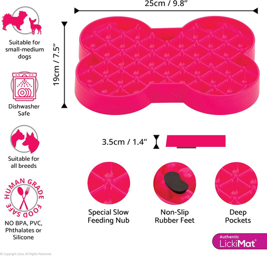 LickiMat Small Slodog Suitable for Wet Food, Raw Food, Kibble and Treats. Perfect Feeder for Small and Medium-Sized Dogs. No Gulp and No Frustration. (Pink)