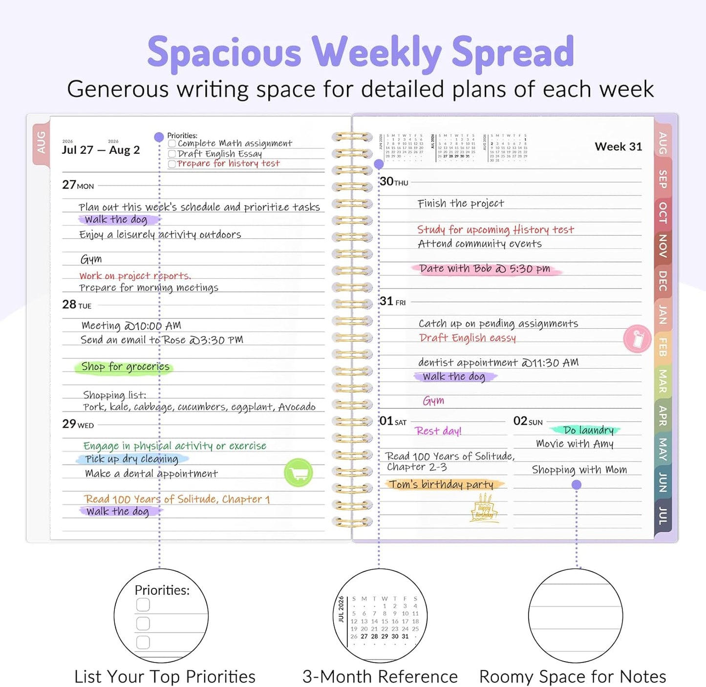 Aug 2026 - Dec 2027 Planner, Forvencer 17 Month Academic Planner 2026-2027, 6.3" x 8.4", Calendar Planner Weekly and Monthly, Daily Agenda Book, College School Supplie for Student Teacher, A5, Purple