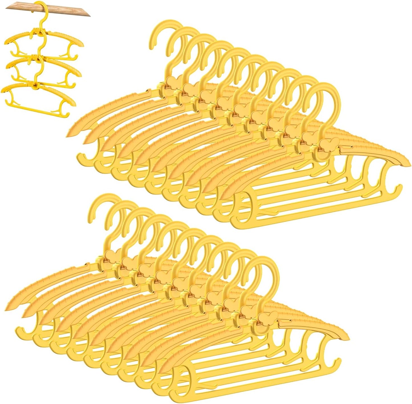 Damita Baby Hangers 11"-14" Adjustable Plastic Kids Hangers, Non-Slip Nursery Clothes Hanger with Small Butterfly Hooks, Sunny Yellow Childrens Hanger for Newborn to Toddler Closet Space Saving 20Pack