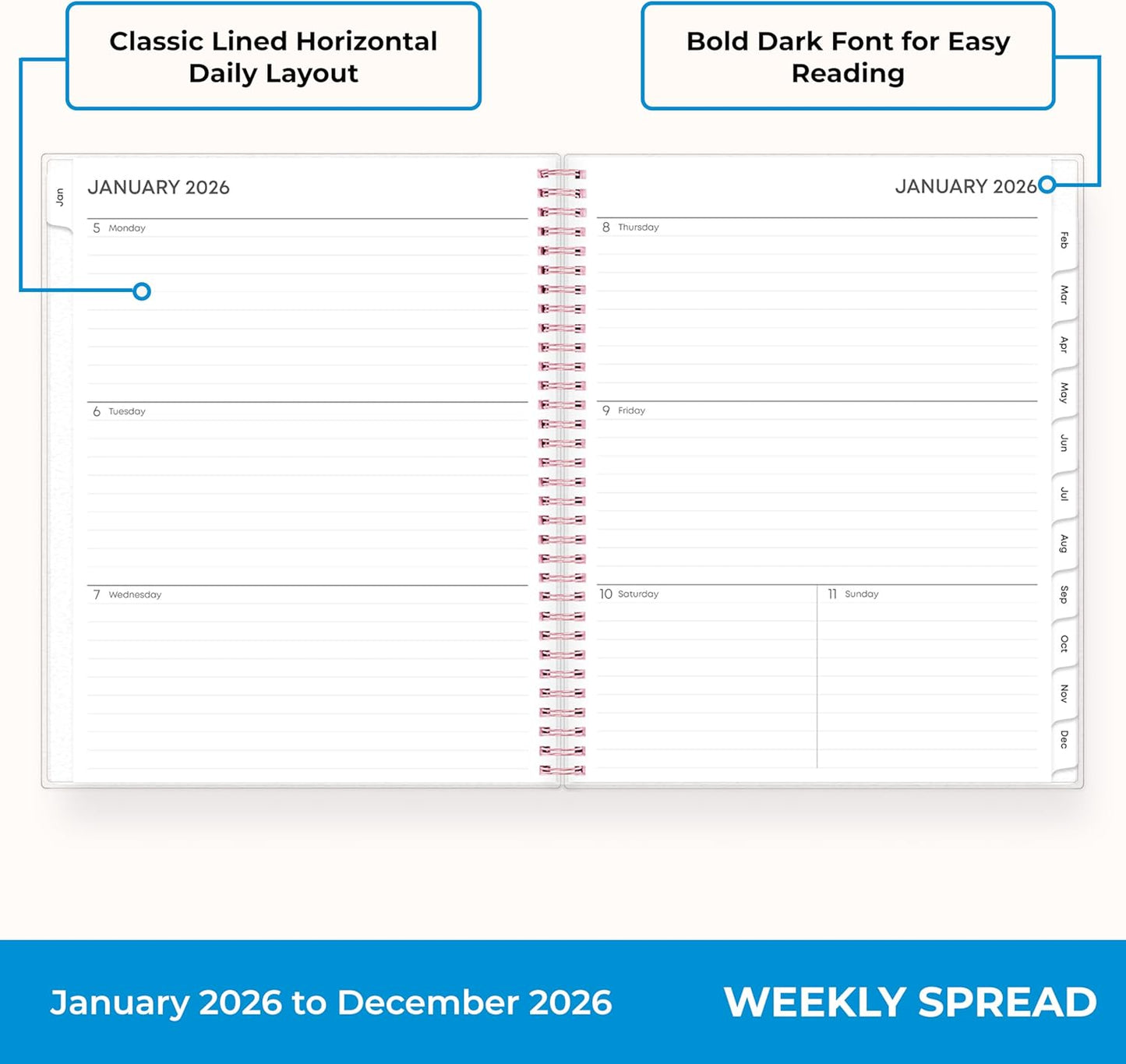 Blue Sky 2026 Weekly and Monthly Planner Calendar, January 2026 - December 2026, 8.5" x 11", Flexible Cover, Laminated Tabs, Durable Twin Wire Binding, Storage Pocket, Joselyn