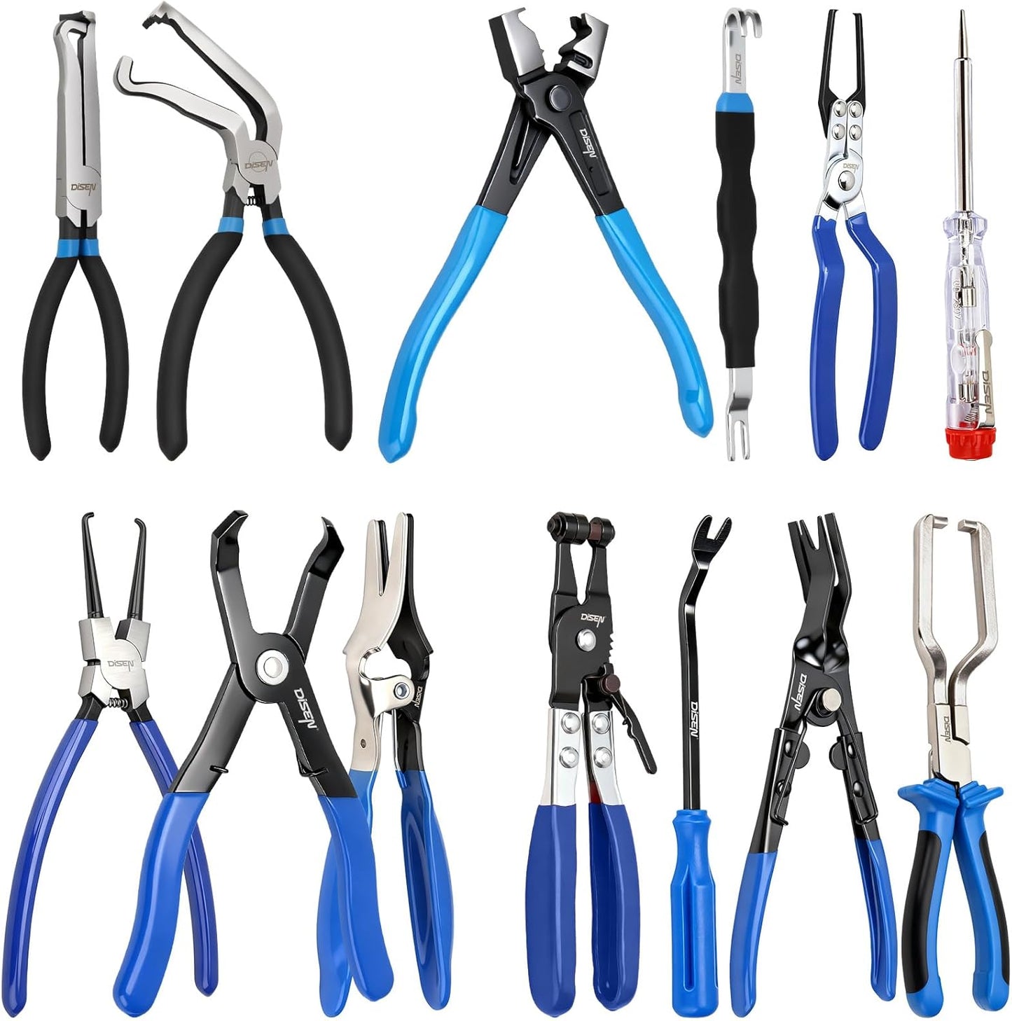 DISEN 13PCS Electrical Disconnect Pliers & Fuel Line Disconnect Tool Set, Automotive Electrical Terminal Connector Separator Removal Tool Kit with Storage Bags, Blue