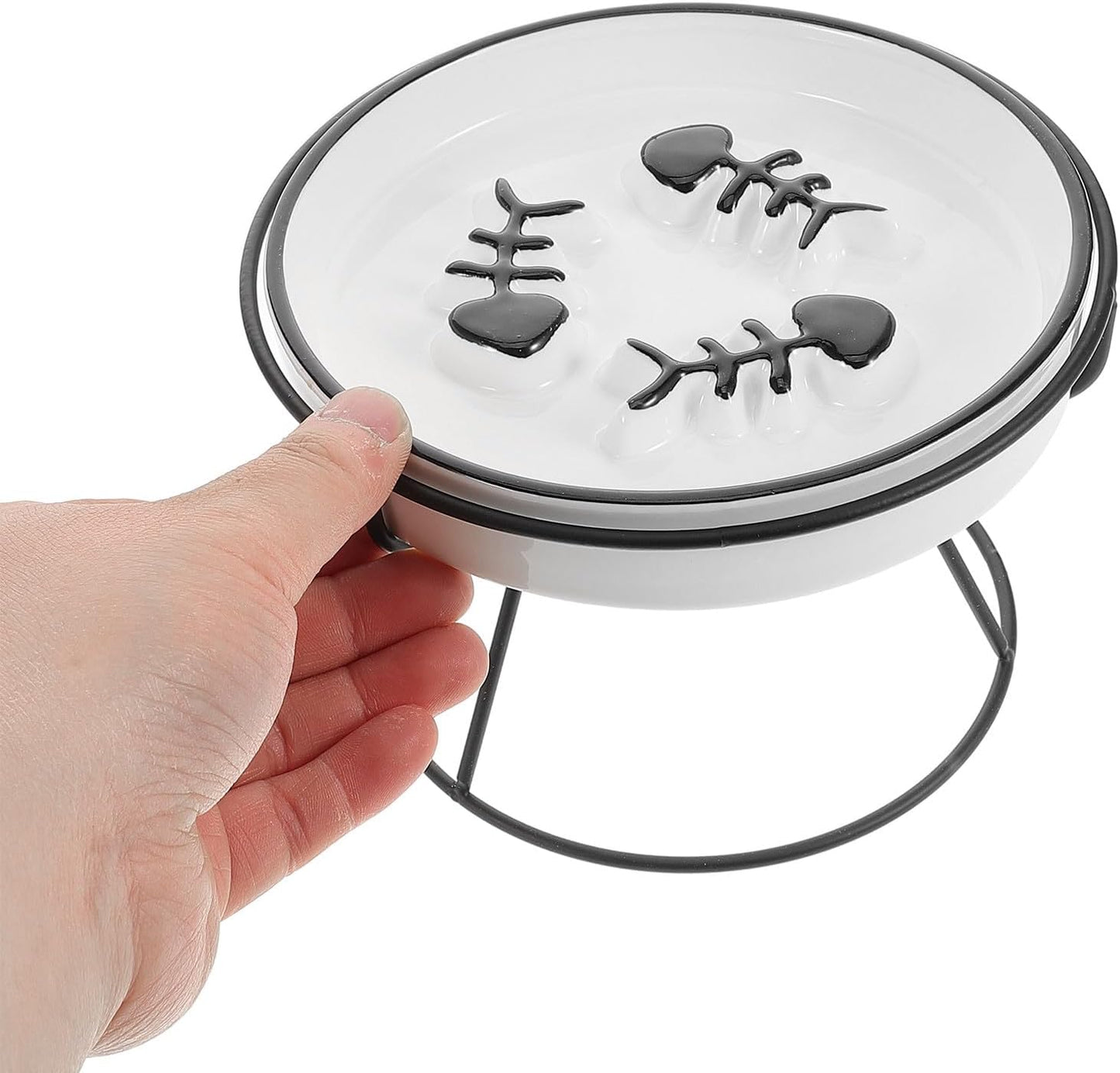 Milisten Elevated Ceramic Cat Bowl and Dog Bowl Slow Feeder with Iron Stand Raised Pet Feeding Station for Small Dogs and Cats to Promote Slow Eating and Spine Protection, Black