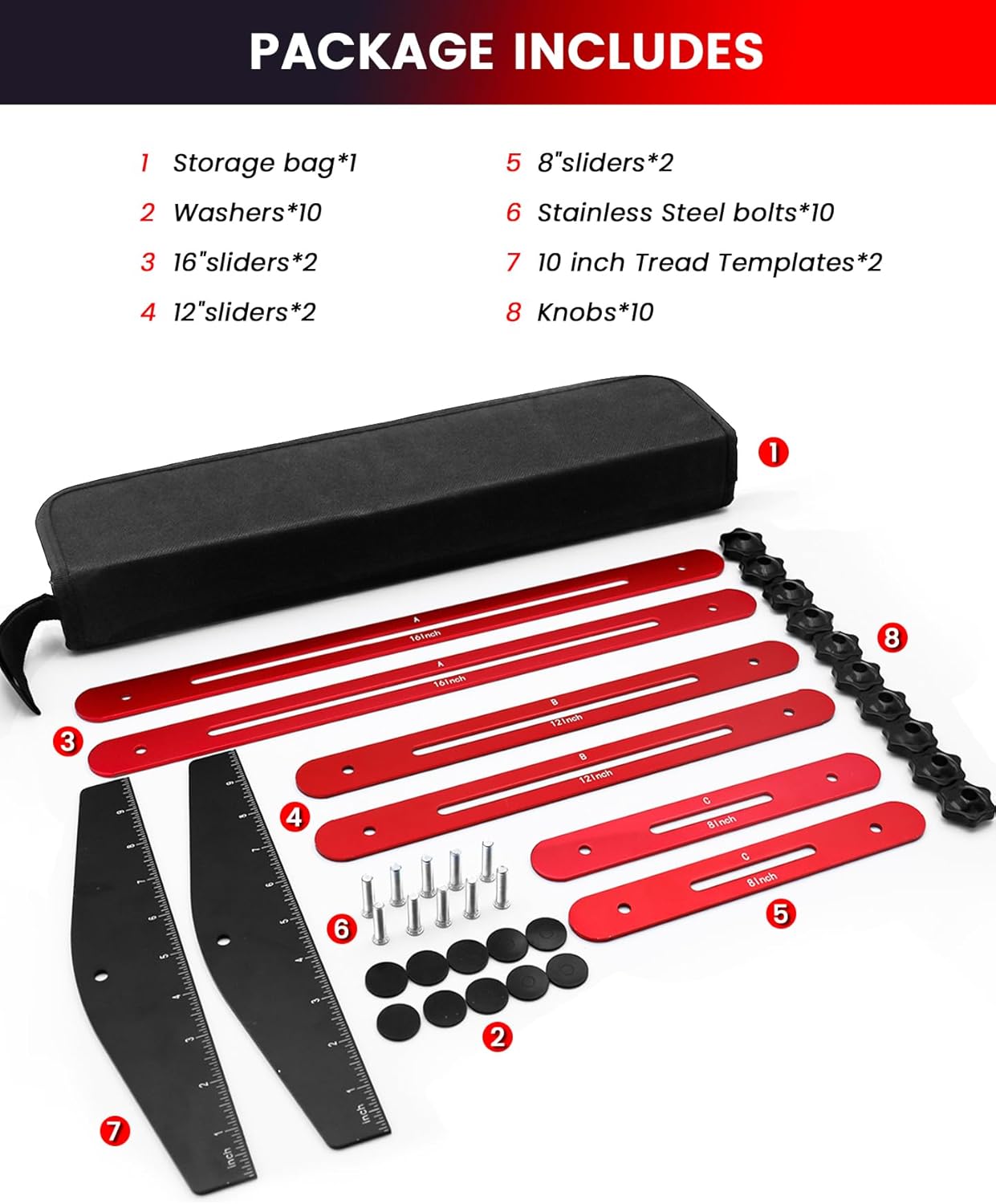 TANYO Stair Tread Template Tool, 8" to 60" Aluminum Stair Tread Jig for Accurately Measuring Angle, Length & Depth. Precision Stair Gauge Measuring Tool for Stairs, Floor, Cabinets