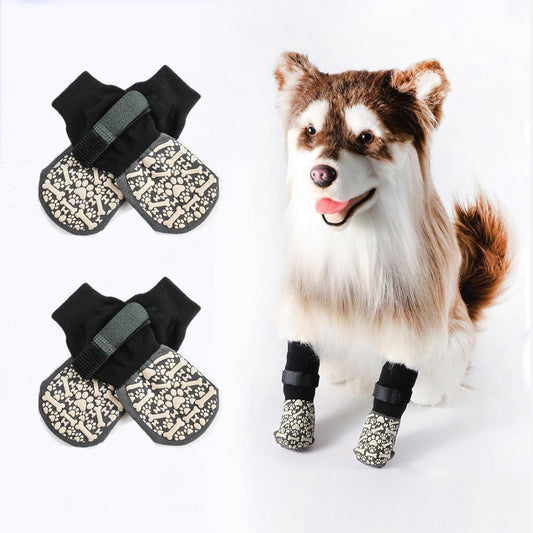 Anti Slip Dog Socks to Prevent Licking Paws, Dog Booties Shoes for Hot Pavement, Dog Socks with Grippers for Hardwood Floors, Senior Dog, Paw Protector (XS, Bone Pattern)