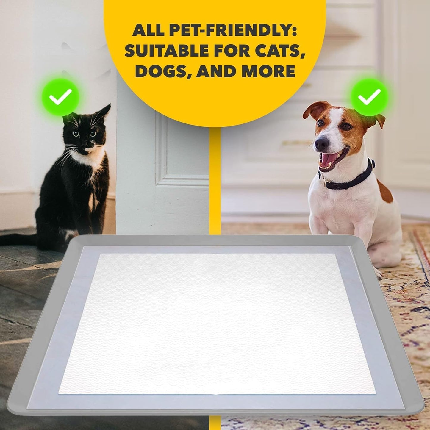 TidyFriend Dog Pee Pad Holder Tray - Fits Up to 24” x 24” Pee Pad Holder for Dogs - Stable Grip, Raised Edges, Quick-Wipe Silicone Surface Dog Pad Holder for Indoor Flooring Protection (Light Grey)
