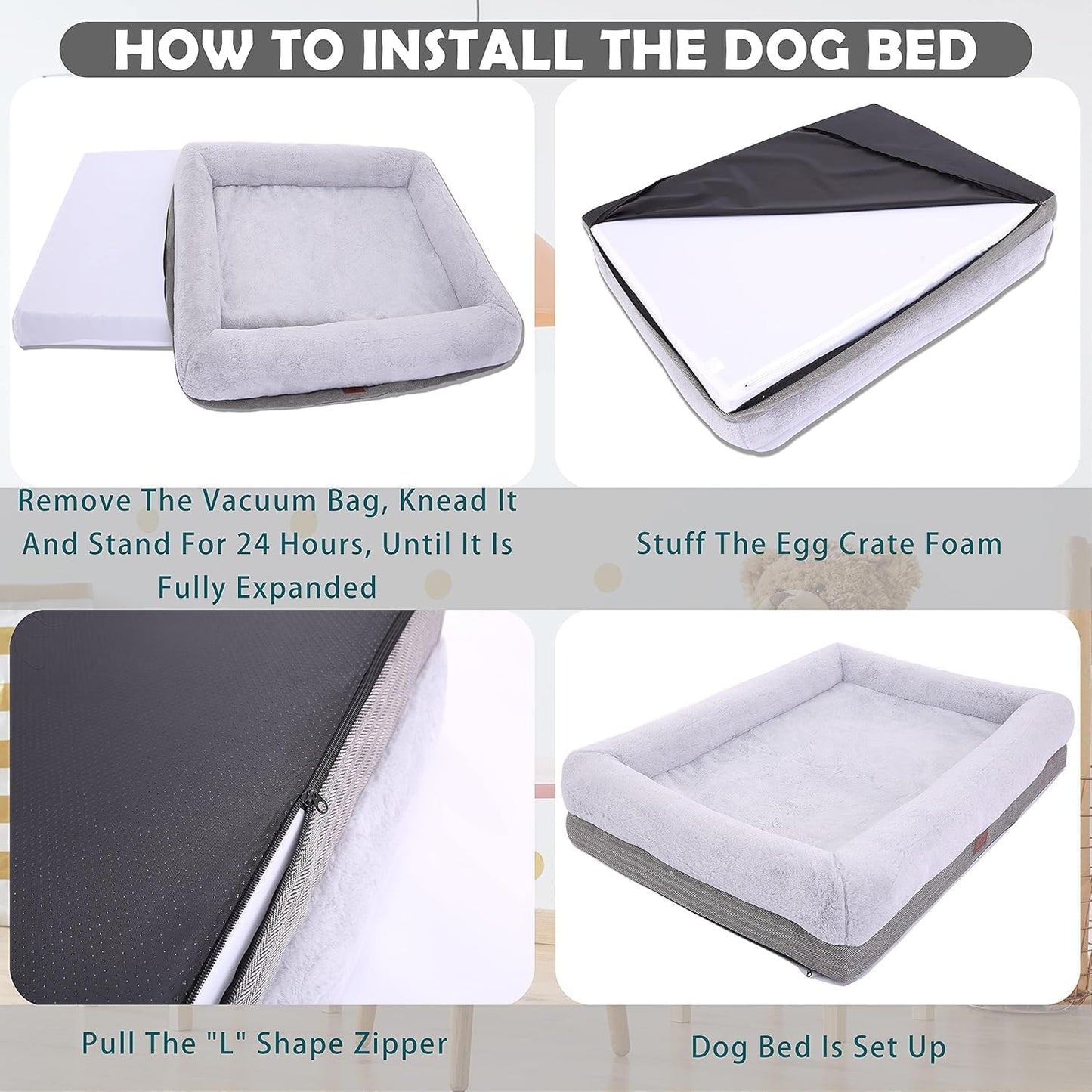 WINDRACING Orthopedic Dog Bed for Large Dogs, Bolster Sides Dogs Sofa Bed with Removable Washable Cover & Non-Skid Bottom, Soft Pet Bed with Egg Foam Dog Couch for Sleeping, 36 x 23 Inch, Gray