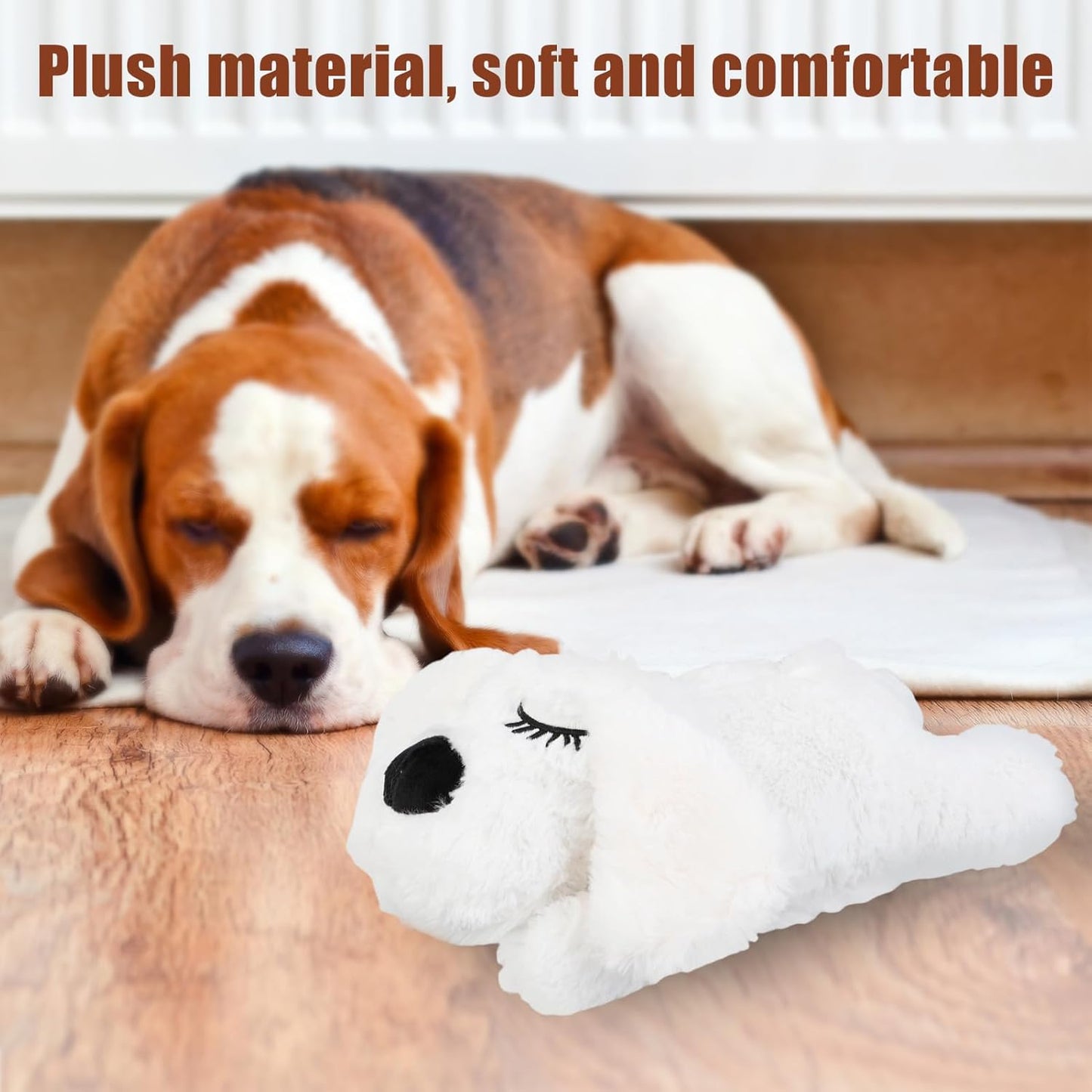 Puppy Toy with Heartbeat Stuffed Animal, Heartbeat Puppy for Dogs Pet Anxiety Relief Behavioral Sleep Aid Crate Kennel Training Cuddly Comfort Toy (White)