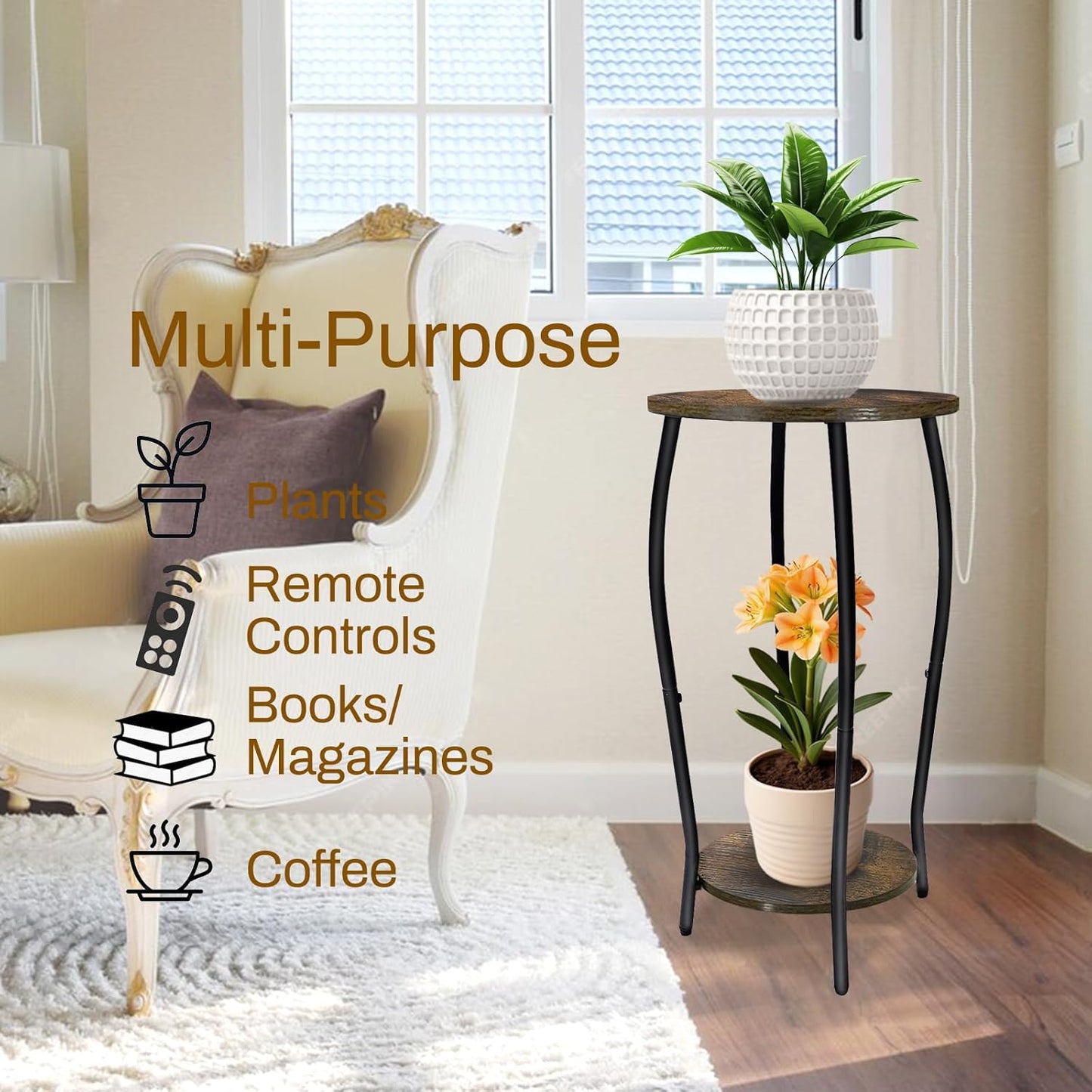 Plant Stand Indoor, 2 Tier Tall Wood Plant Stand, 4-Leg Floor Corner Plant Stands, Heavy Duty Plant Shelf Plant Rack Flower Stands For Home Decor, Brown
