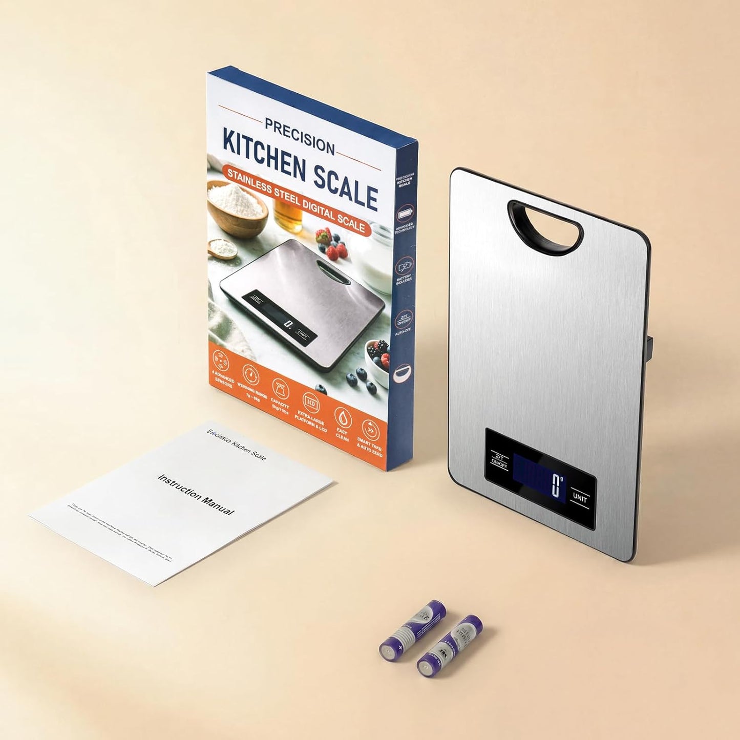 Digital Kitchen Scale & Food Weight Scale with Hang Loop, 11lb Baking Scale for Home and Kitchen, Precise Scales with Grams and Ounces, Stainless Steel (Silver)