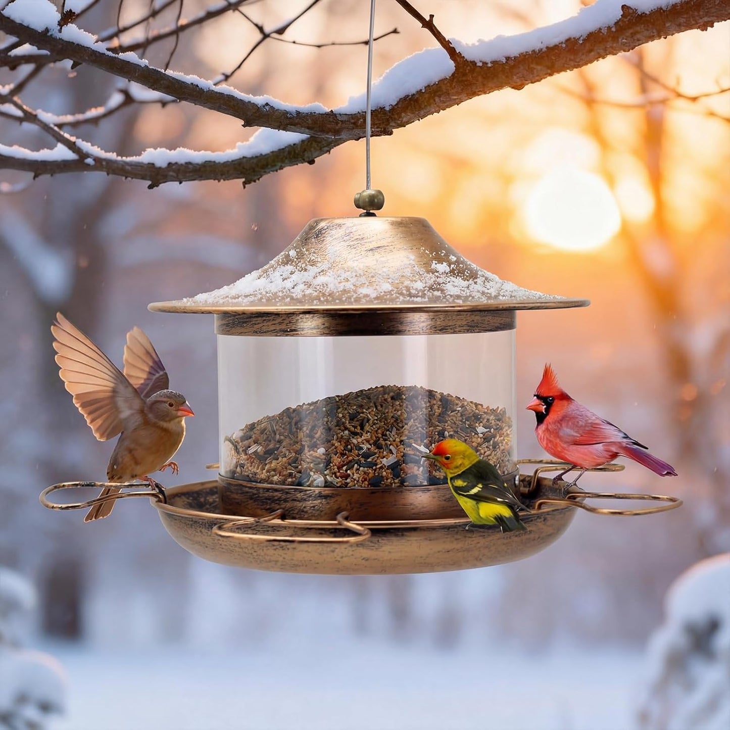 Bird Feeders for Outdoors Hanging, Heavy Duty Metal Bird Feeder for Wild Birds, 4.5Lbs Large Capacity Weatherproof Birdfeeder for Outside Garden Yard,Easy to Clean and Fill, (Bronze)