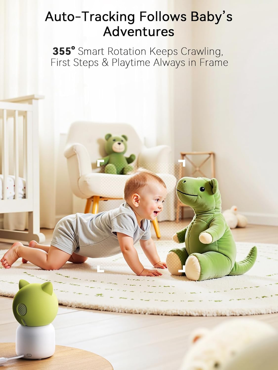 Outinput Baby Monitor with Camera and Audio, 2K 4MP Indoor Security Camera for Home, 360° PTZ, AI Crying & Feeding Alerts, Night Vision with Gentle Light, Soothing Lullabies, 2-Way Audio