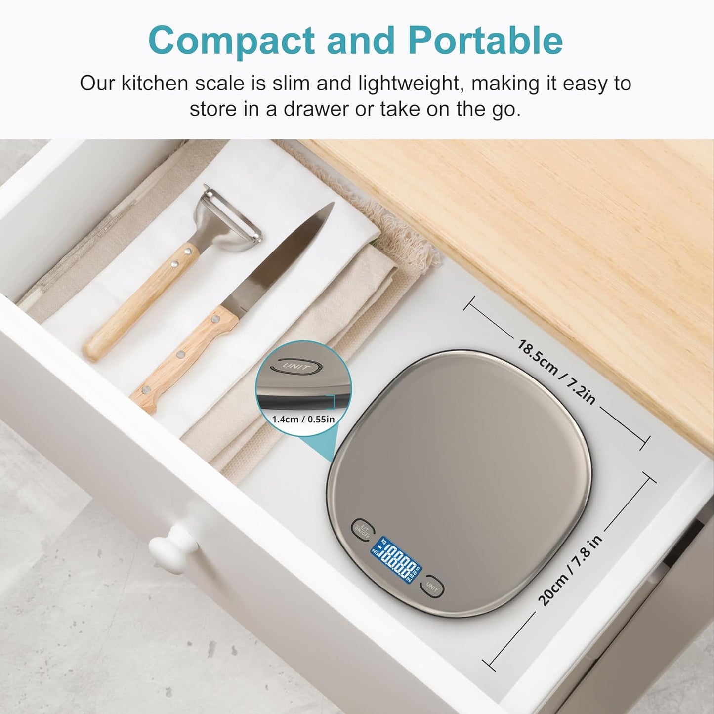 Ultrean High Capacity Food Scale, 33lb Rechargeable Digital Kitchen Scale with LCD Display, Slim & Lightweight Design, 1g Precise Graduation, Weight Grams and Ounces for Cooking, Baking & Meal Prep