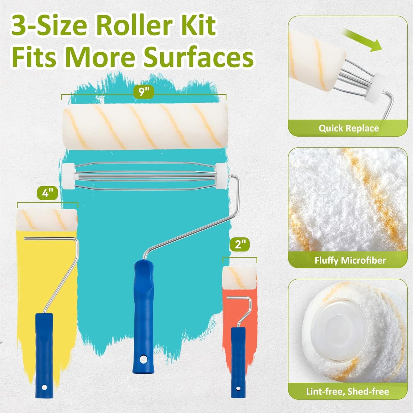 House Paint Roller Kit with Extension Pole, Home Wall Painting Supplies Set, with Paint Brush, Paint Tray, Multi-Angle Paint Brush Extender