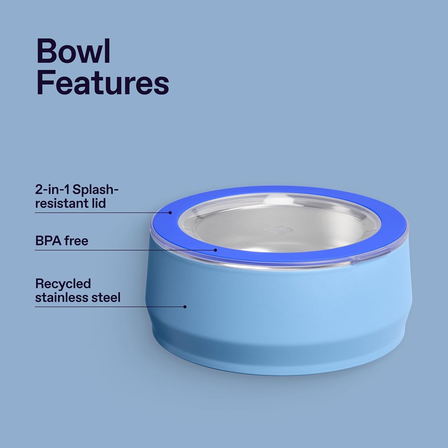 STANLEY Pet Bowl | 3-Cup (24 oz) Insulated Stainless Steel Dog & Cat Bowl | Splash-Resistant Lid | Dishwasher Safe | BPA-Free | Blue Sky