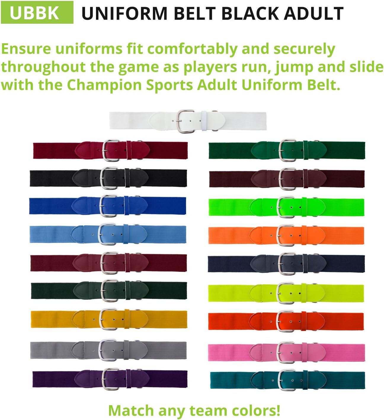 Champion Sports Baseball & Softball Belt – Stretch Fit Uniform Belt for Youth & Adult Players, Multiple Colors