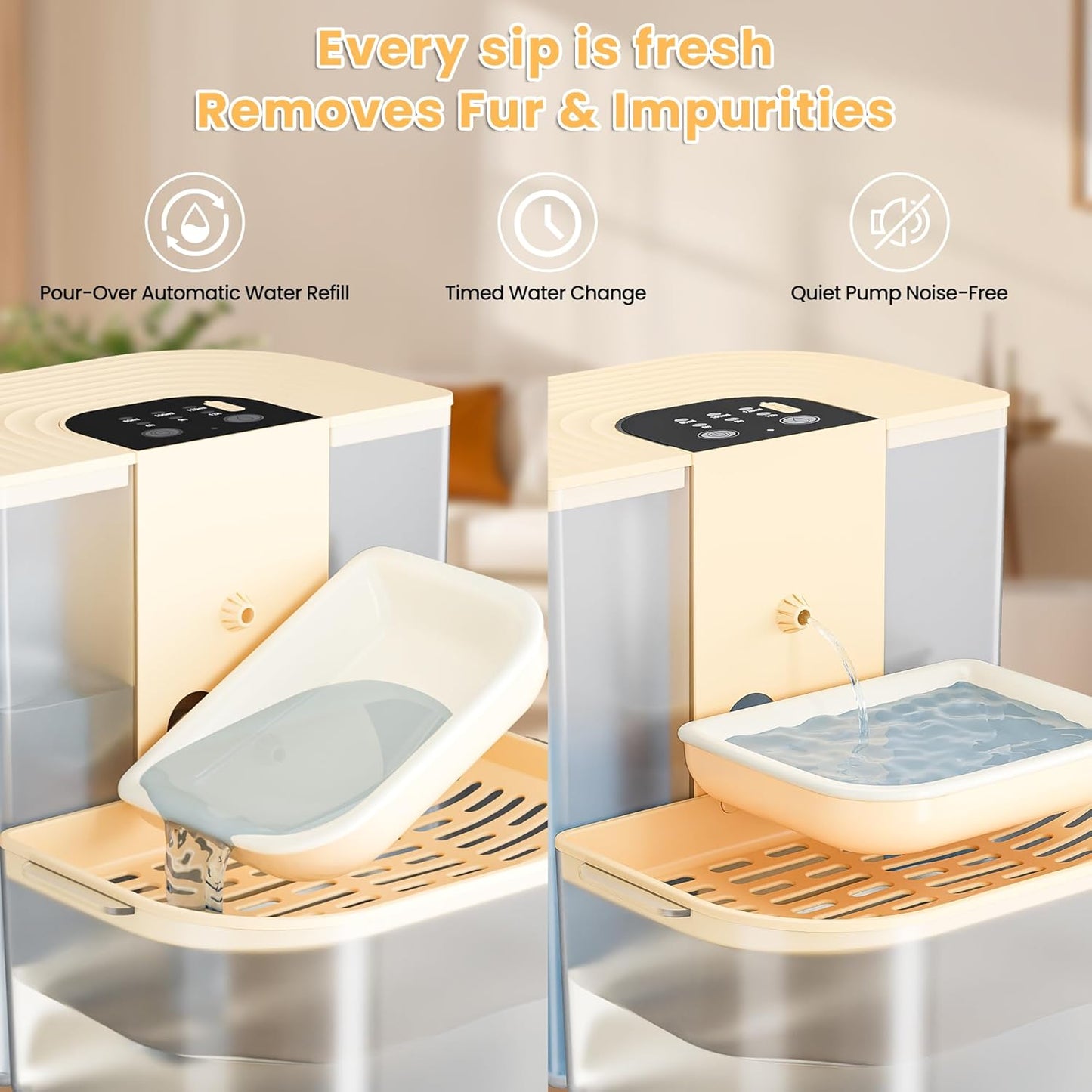 Cat Water Fountain, Filterless Automatic Cat Water Dispenser with Optional Heating, 4.5L Large Capacity, Remote Control, Timed Water Change, Quiet Pet Water Fountain with Visible Water Level for Cats