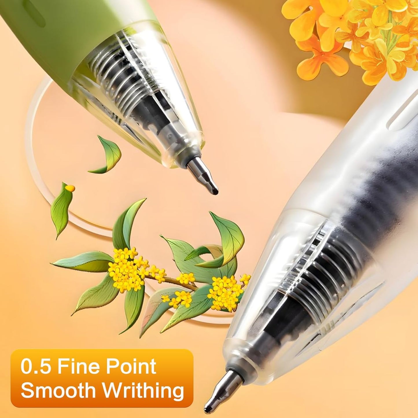 M&G Gel Pens, 4 PCS Black Gel Pens Fine Point 0.5mm, Quick Drying Retractable Gel Ink Rollerball Pens, Cute Gel Ink Pens with Flower for Smooth Writing Office School Gift Women Men