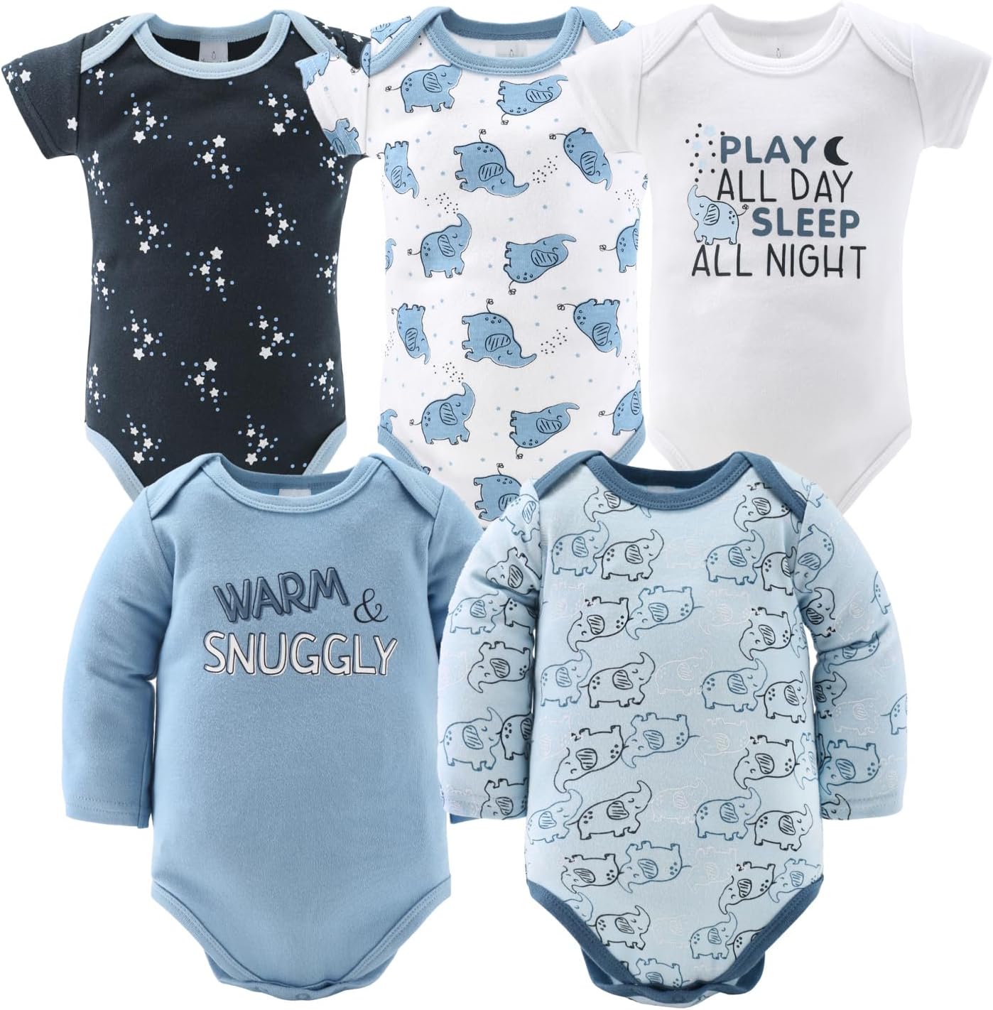 The Peanutshell Baby Layette Gift Set for Boys - 30 Piece Layette Set, Newborn to 9 Months Baby Boy Clothes - Elephant Blue