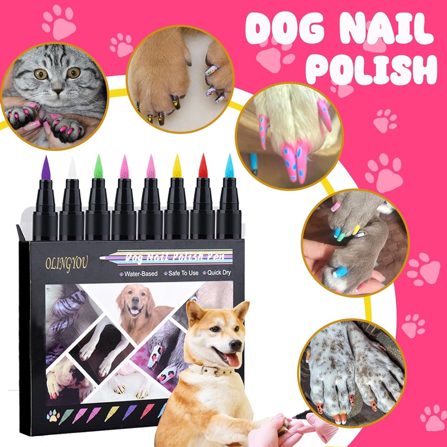 Pet Grooming Kit- 6 Colors Washable Dog Hair Dye Markers, 8 Colors Nail Polish, 20 PCS Cute Dog Bowknot Hair Bows ,Dog Beauty Care Supplies for Safe & Fun Styling,Birthday Gifts to PET Lovers Set