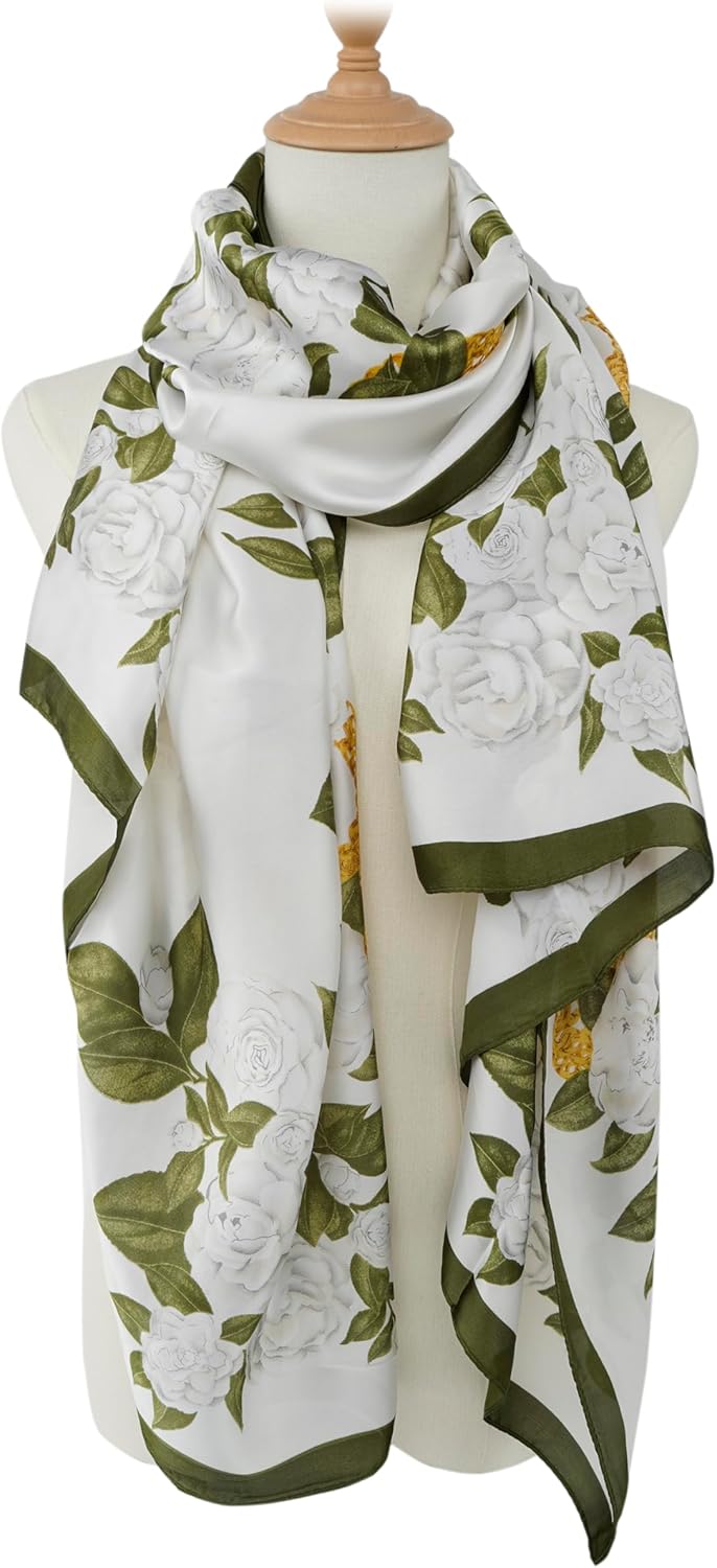 YOUR SMILE Large Mulberry Silk Feeling Long Stain Scarf Lightweight Sunscreen Shawls Wraps for Women