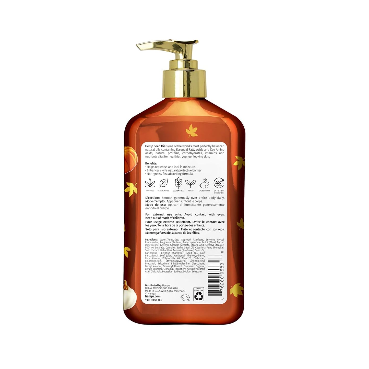Hempz Spiced Pumpkin Pie Body Moisturizer, Body Lotion, Fall Skin Care for Men & Women, Limited Edition, 17 fl.oz.