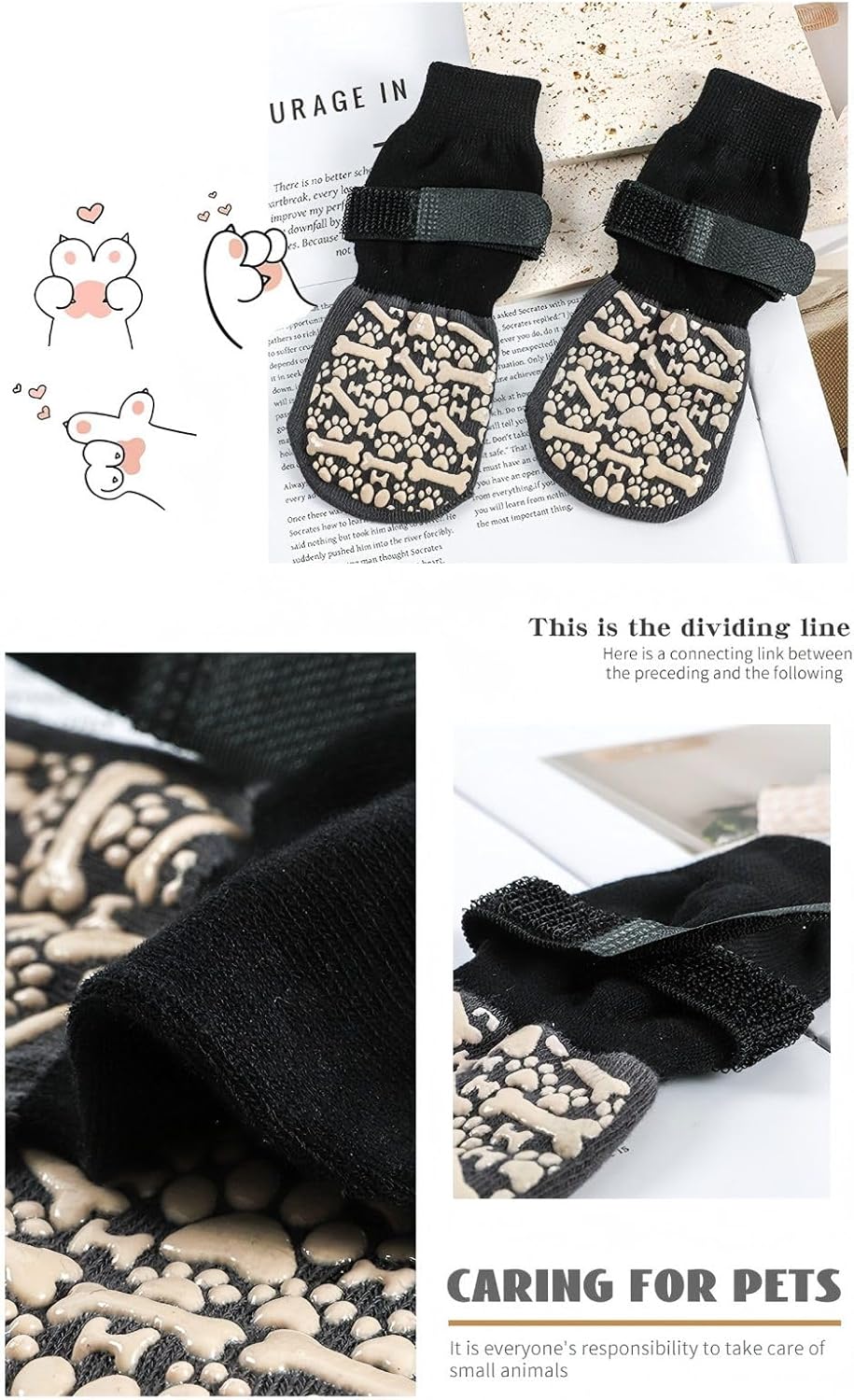Anti-Slip Dog Socks for Hardwood Floors, Paw Protectors for Small to Large Dogs,Adjustable Non-Slip Dog Shoes with Traction Sole, Breathable & Washable Paw Protection for Indoor Outdoor Use(M:8Socks)