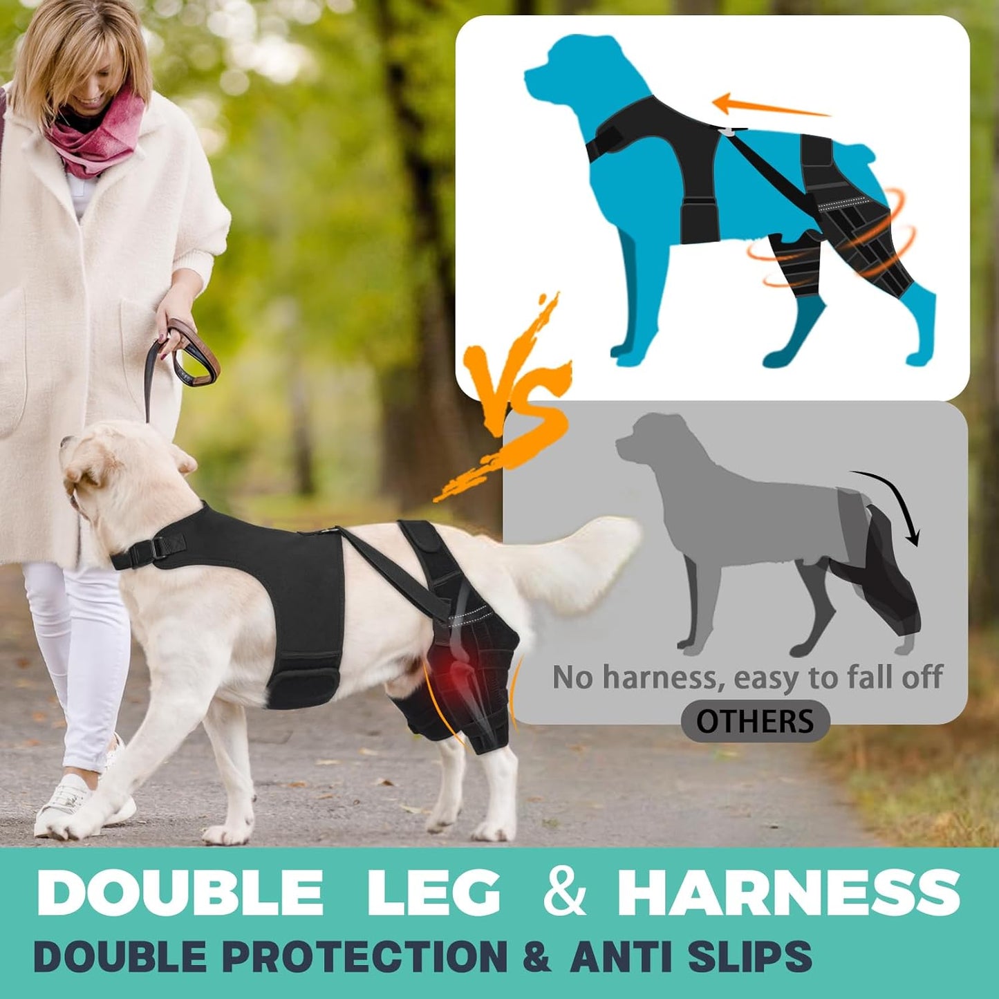 Dog Knee Brace for Torn Acl Hind Leg, Adjustable for Back Leg with 4 Stabilizers, Hip Support to Reduces Pain, Ligament Injuries & Luxating Patella for Small Medium Large Dogs,(Black-S)