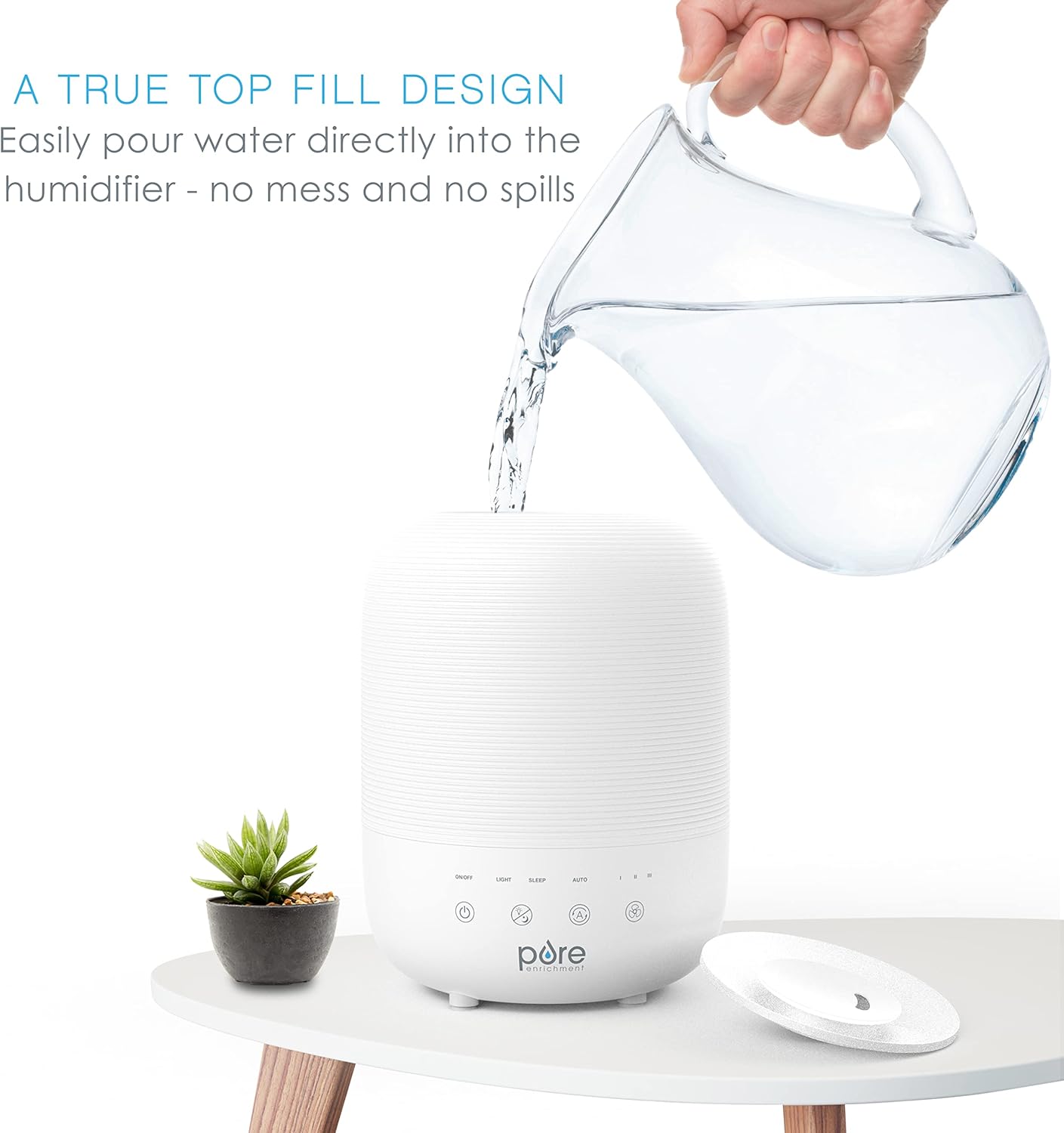 Pure Enrichment® HUME™ Sense Top Fill Humidifier – Large 3L Tank, Auto Mode Humidity Sensor, 3 Mist Settings, Optional Night Light, Optional Aromatherapy, Sleep Mode & Auto Shut-Off