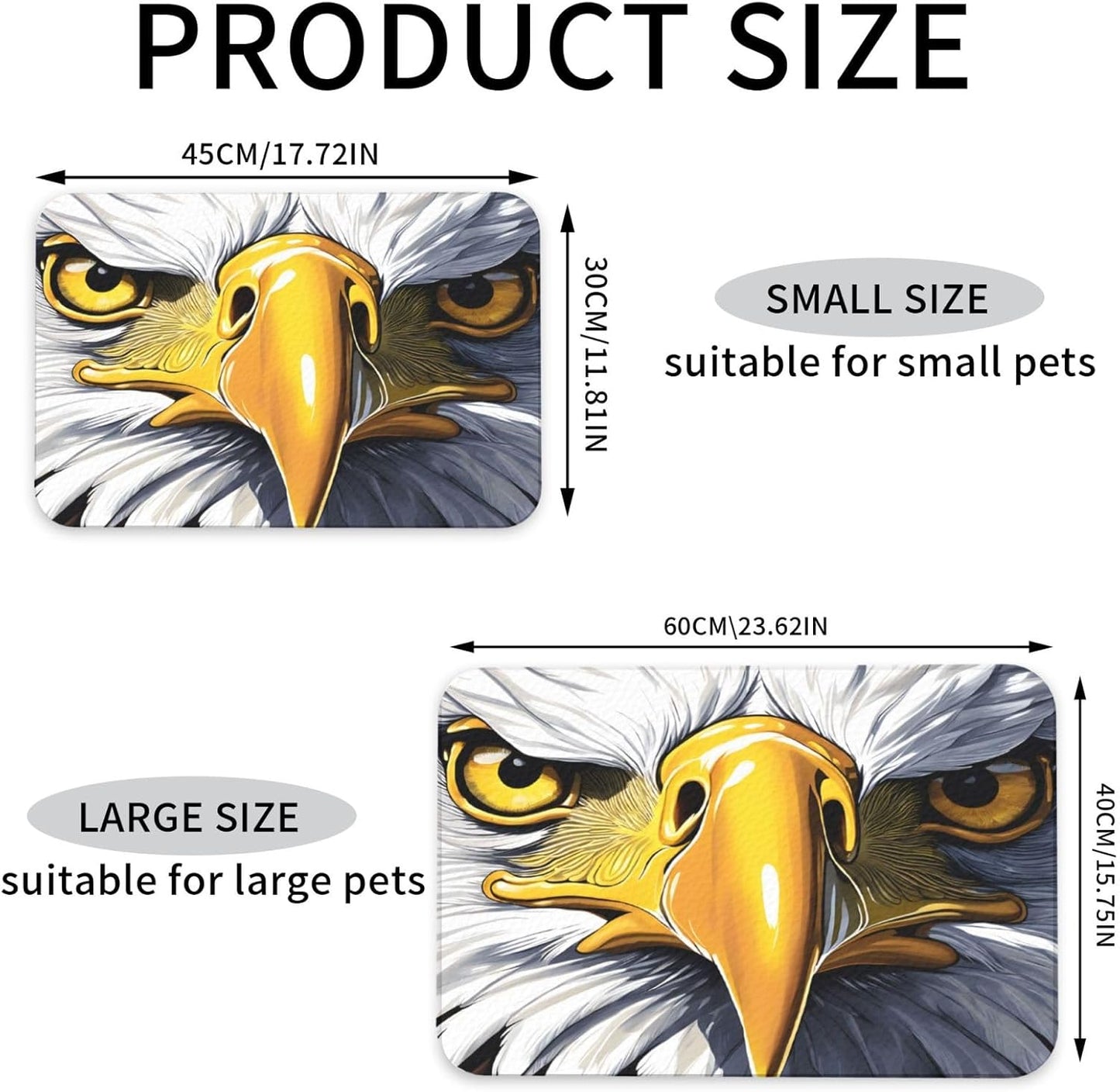 Leather Non-Slip Pet Feeding Mat, Absorbent Pet Placemat for Food & Water Bowl, Bald Eagle, Quick-Dry Dog Cat Bowl Placemats for Water Messes, Spill-Proof Dog Dining Mats for Floor Protection