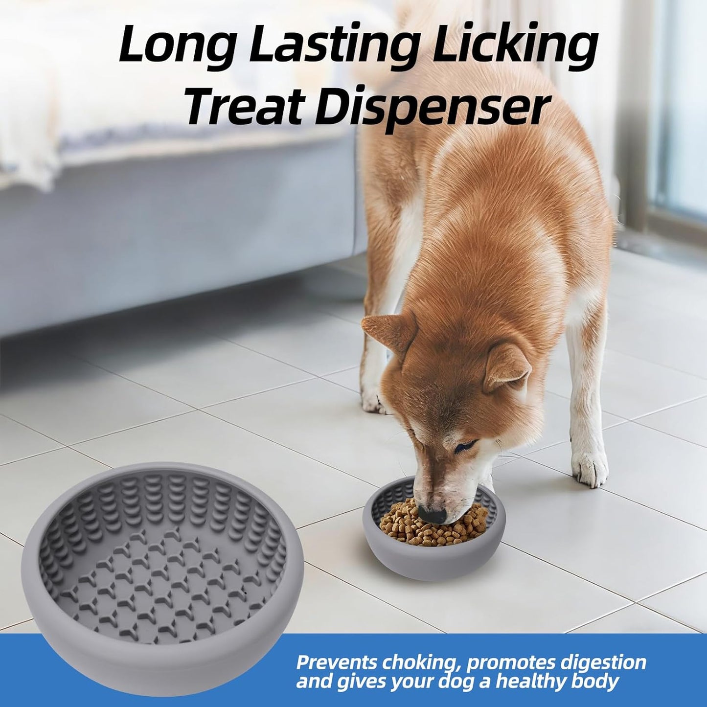 Dog Lick Bowl,Silicone Slow Feeder Bowls for Dogs ，Anxiety Relief Lick Mat for Dogs, Interactive and Enrichment Toys(Grey, Small
