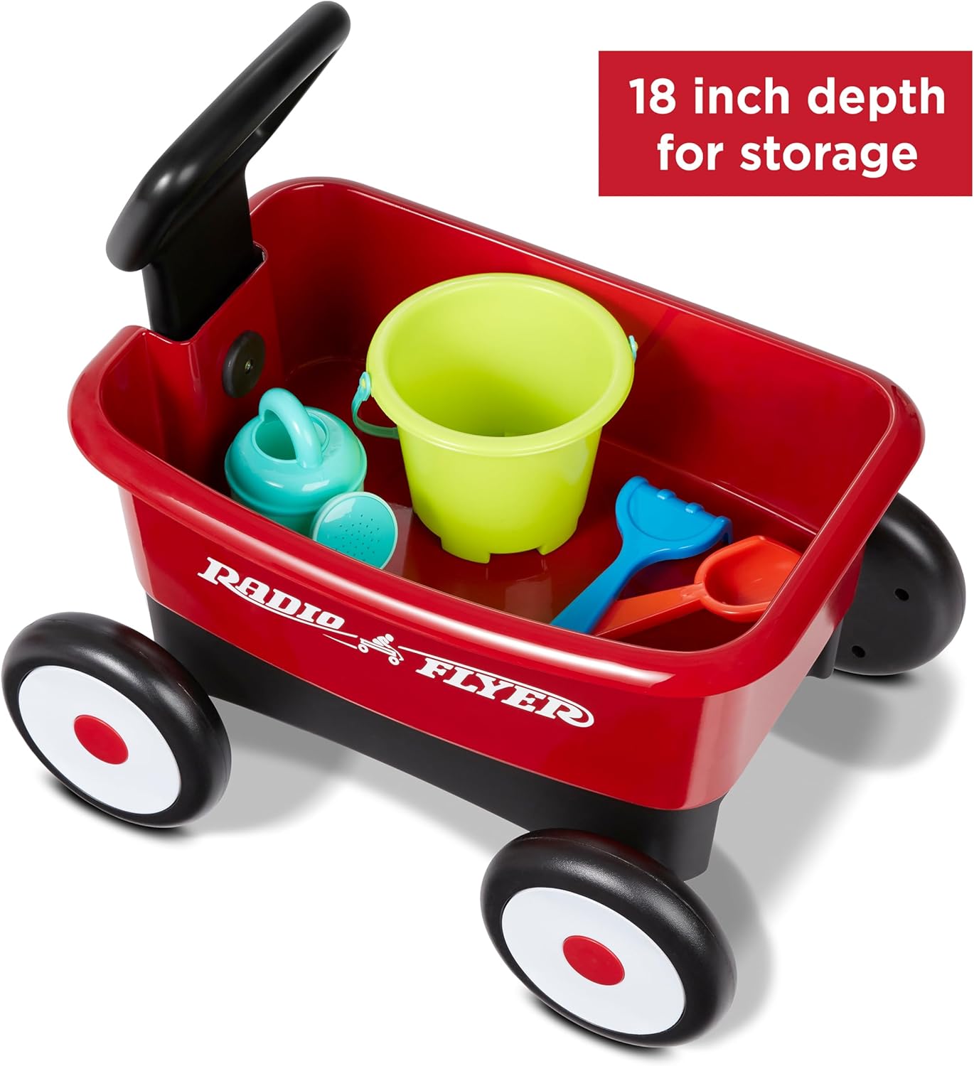 Radio Flyer Push & Pull Walker Wagon with Garden Tools, Red, for Kids 1-4 Years Old, Locking Handle for Stability, Baby Push Walker Converts to Pull Wagon, for Indoor & Outdoor Play