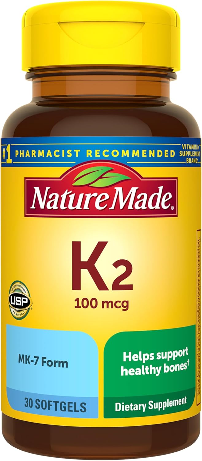 Nature Made Vitamin K2 100 mcg, Healthy Bone Supplements, Vitamin K2 Supplement, 30 Softgels, 30 Day Supply