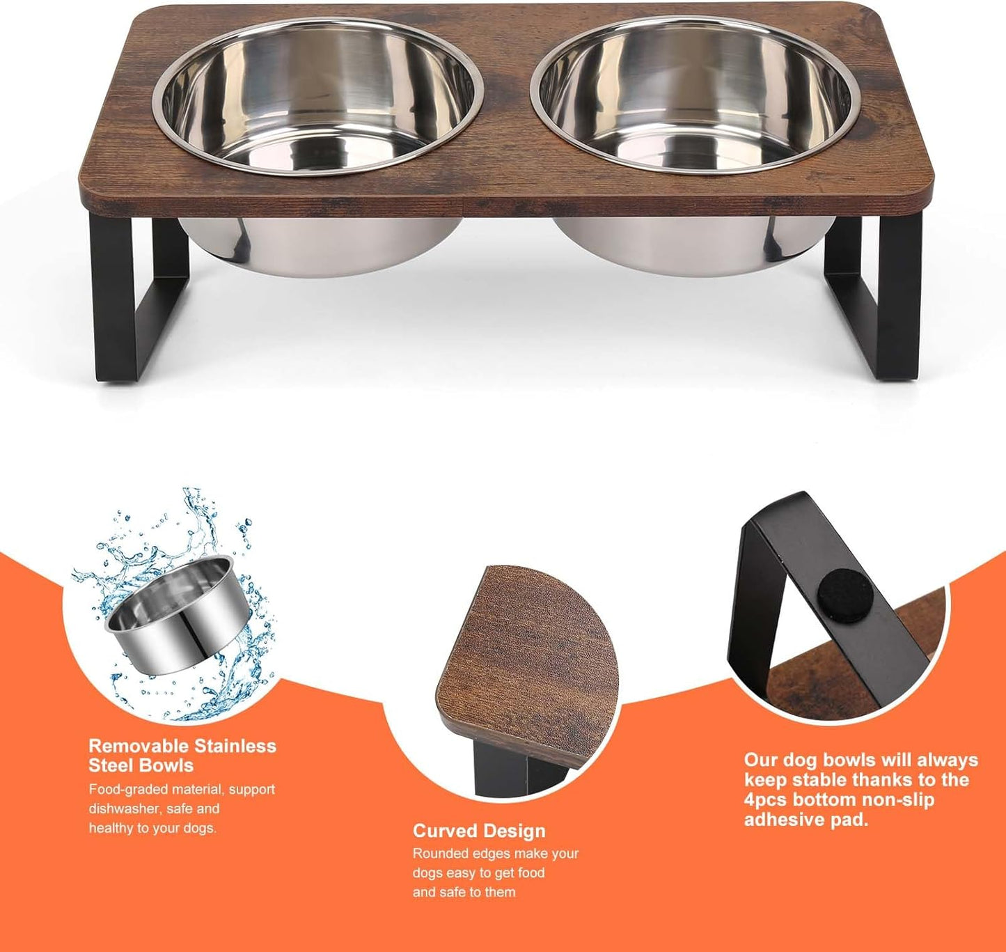 Yummy Sam 15° Tilted Raised Stainless Steel Dog Food and Water Bowl Set, Elevated Pet Bowls with Stand Double Food Feeding Dishes for Medium Dogs and Large Cats