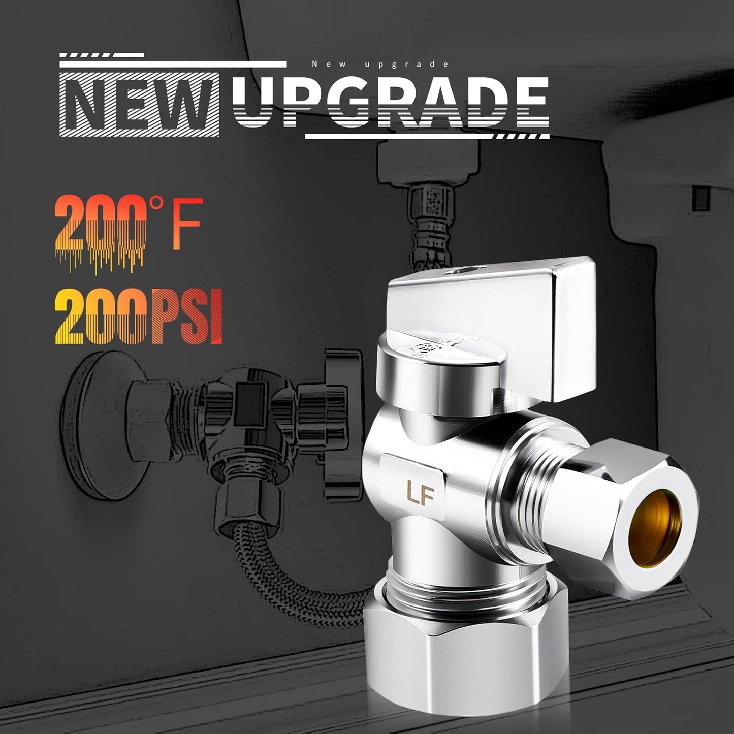 2 Pack Premium Brass (1/2" Nominal Comp) 5/8" OD Comp x 3/8 Inch OD Compression Quarter Turn Water Angle Stop Valve Shut Off