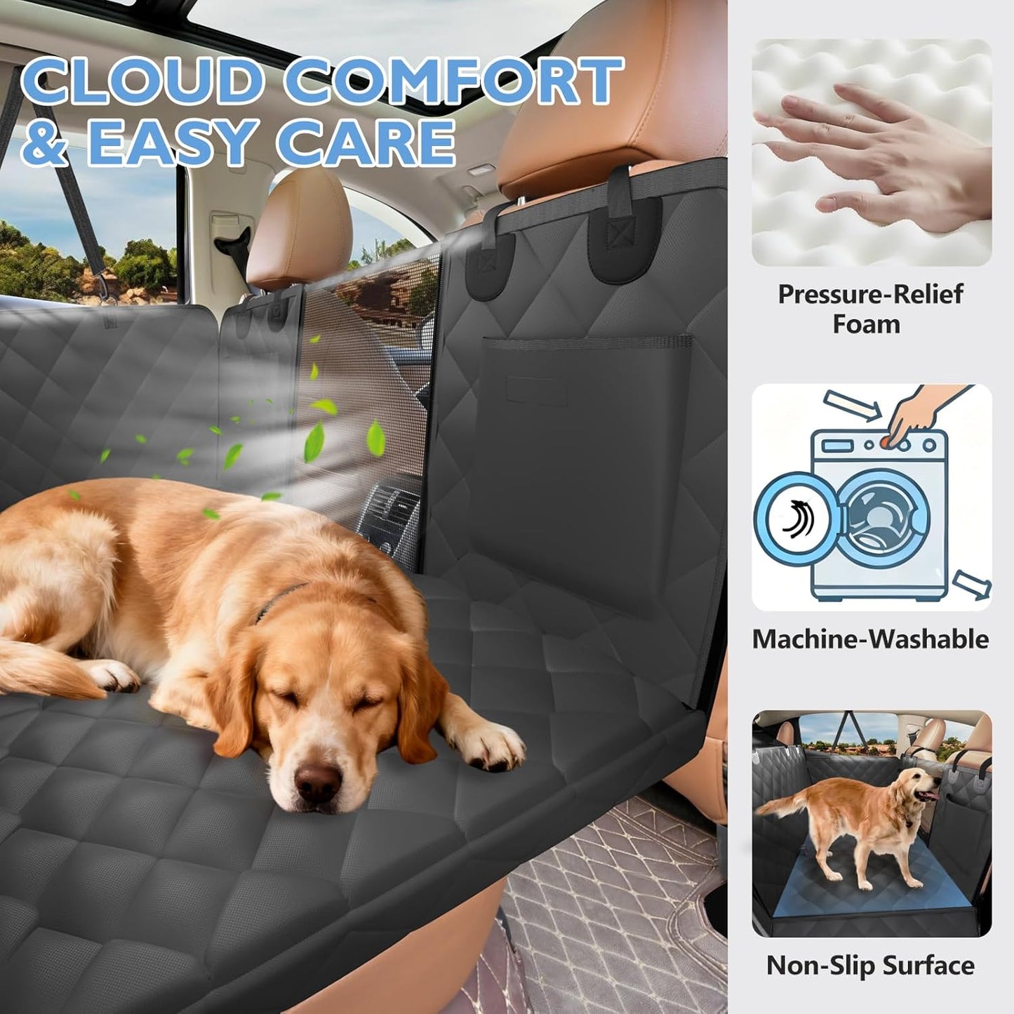 Back Seat Extender for Dogs-Large Space, Upgraded Egg Crate Foam Soft Dog Car Seat Cover Holds 420lb, Sturdy Backseat Extender for Dogs, Waterproof Pet Car Bed Dog Hammock for Car, SUV, Truck