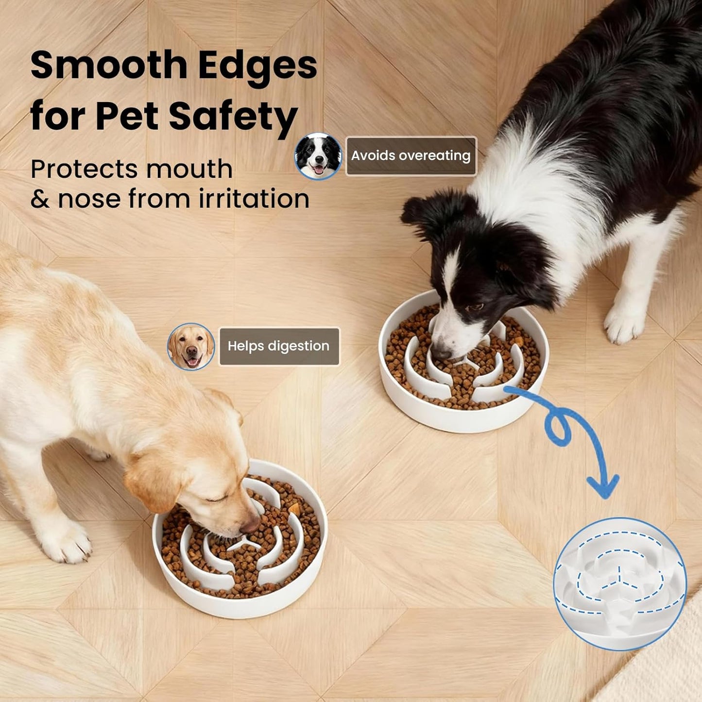 Ceramic Slow Feeder Dog Bowls,2.0 Cups Slow Feeder for Medium Large Breed,Puzzle Dog Food Bowl to Slow Down Eating, Anti-Gulping, Stop Bloat,Preventing Choking,8in,White