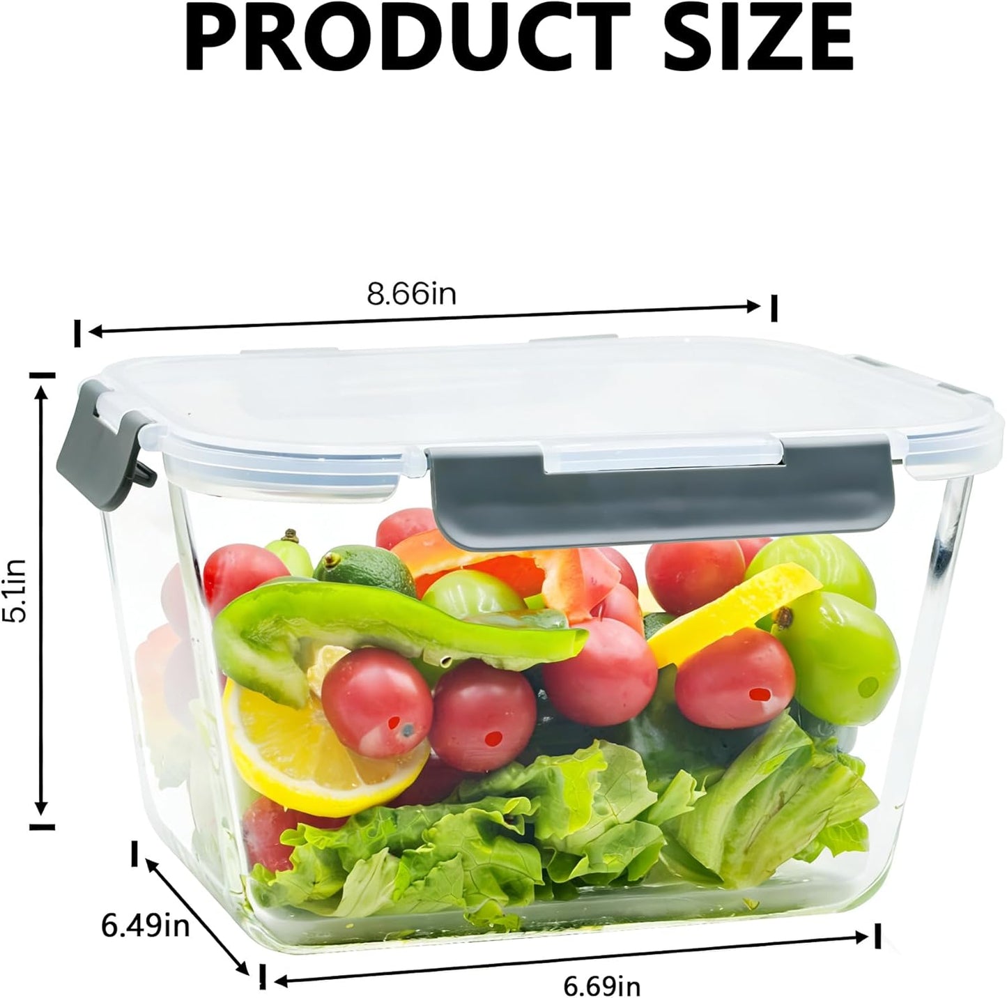 2 Pack Large Glass Food Storage Containers with Lids 85oz/10.5cup Big Airtight Storage Containers for Rotisserie Chicken Meal Prep Leftovers, BPA Free & Leak Proof, Microwave, Oven Safe (gray)