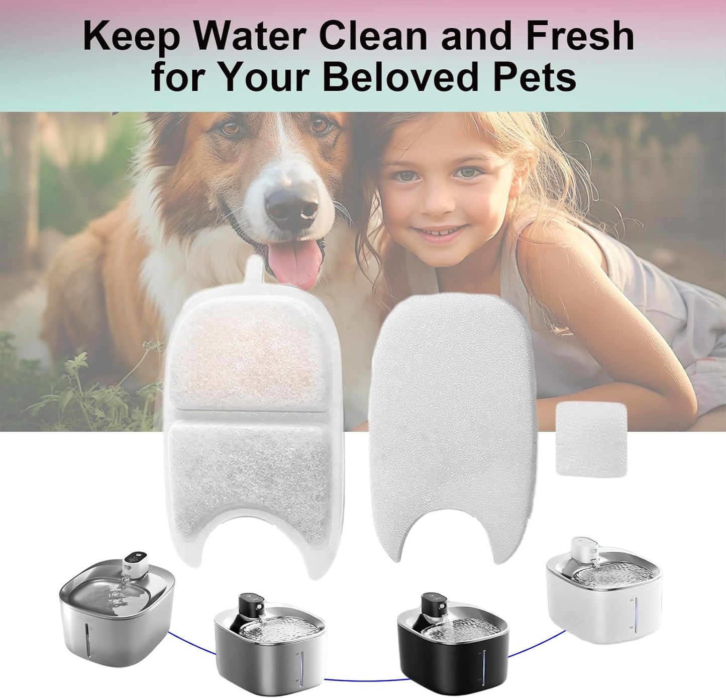 Cat Water Fountain Filter,Cat Fountain Filters Replacement for 135 fl oz/4L Wireless Battery Operated Pet Water Fountain,6 Set Pet Fountain Filter Replacement