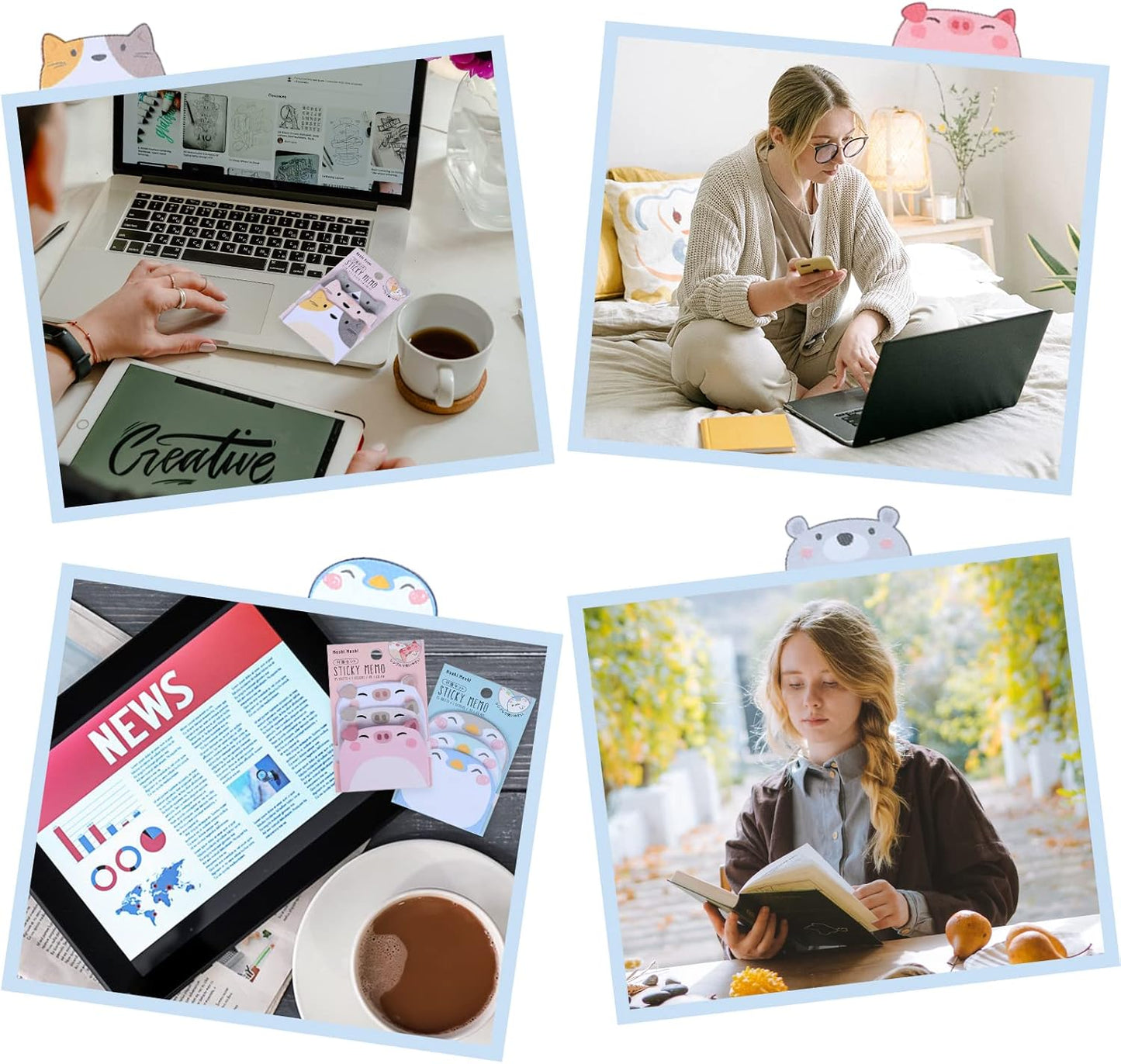 Cute Sticky Notes, 6 Pack Cartoon Sticky Notes Animals Shape Markers Flags Self-Stick Memo Pads Students Home Office Roommates Gifts Tab Supplies 270 Sheets
