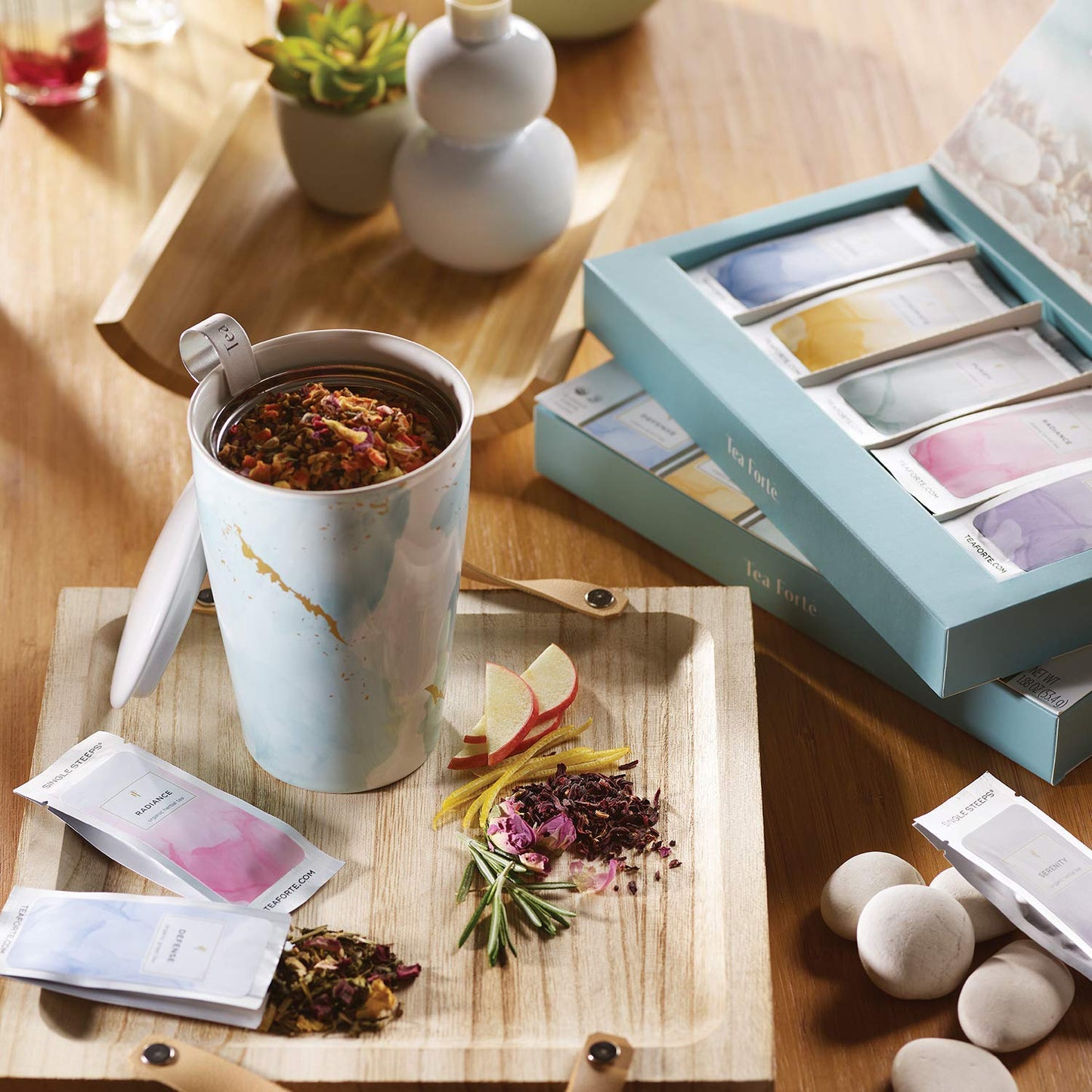 Tea Forte Single Steeps Loose Leaf Tea Sampler, Assorted Variety Tea Box, 15 Single Serve Pouches, Wellbeing Tea