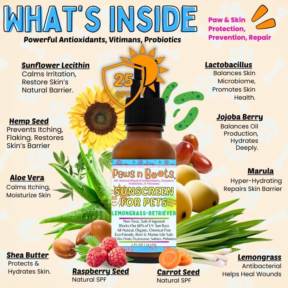 Non-Toxic Sunscreen for Pets, Protective Barrier Cream Non-Toxic Easy to Apply Formula Moisturize & Rejuvinate Cracked Paw Pads, Nose, or Skin. Supports Tissue Growth PawsnBoots Lemongrass