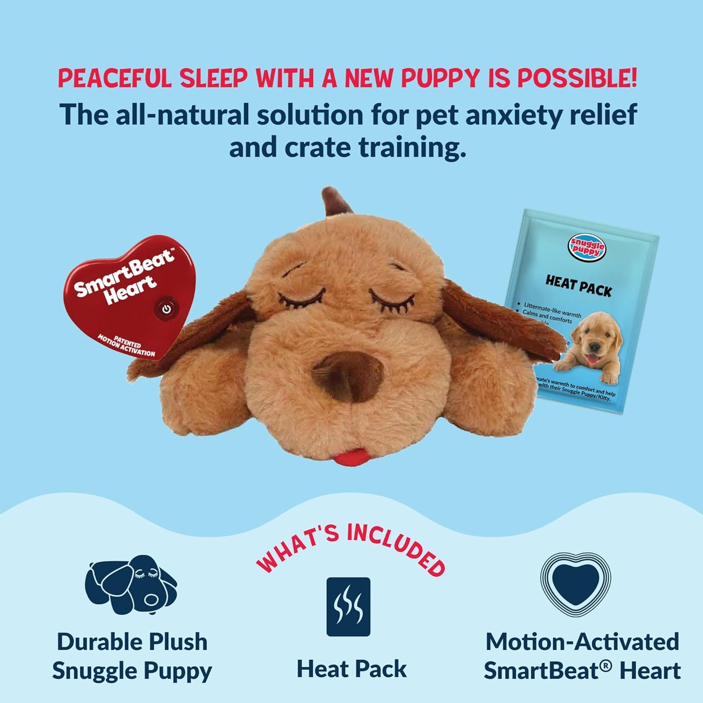 Snuggle Puppy Original Heartbeat Puppy Toy with Real-Feel Pulse & Heat Pack, Calming Sleep Aid for Puppy Anxiety, Crate Training, First Nights & New Puppy Transition - Biscuit